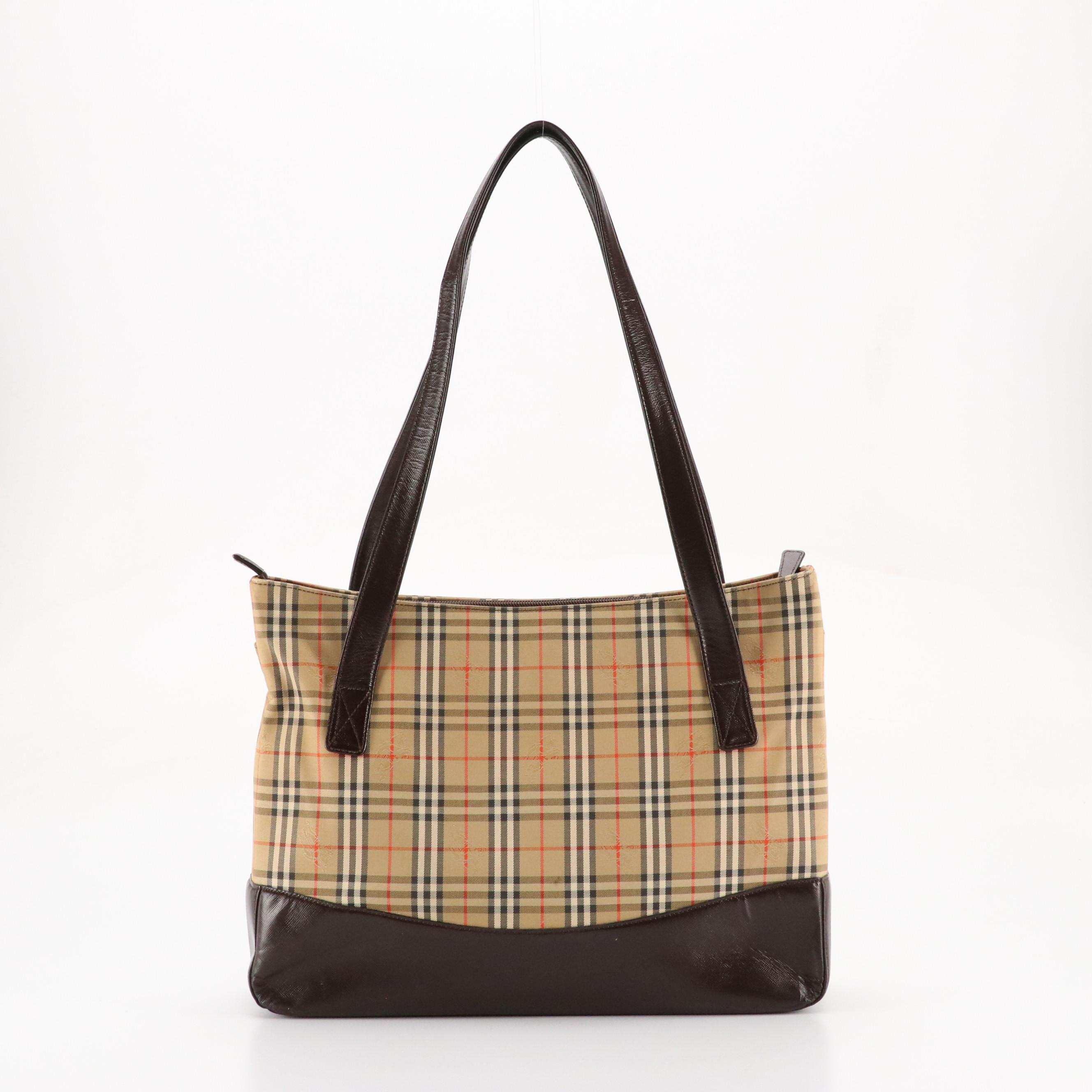 Burberry Shoulder Bag in Haymarket Check Canvas and Dark Brown Leather Trim
