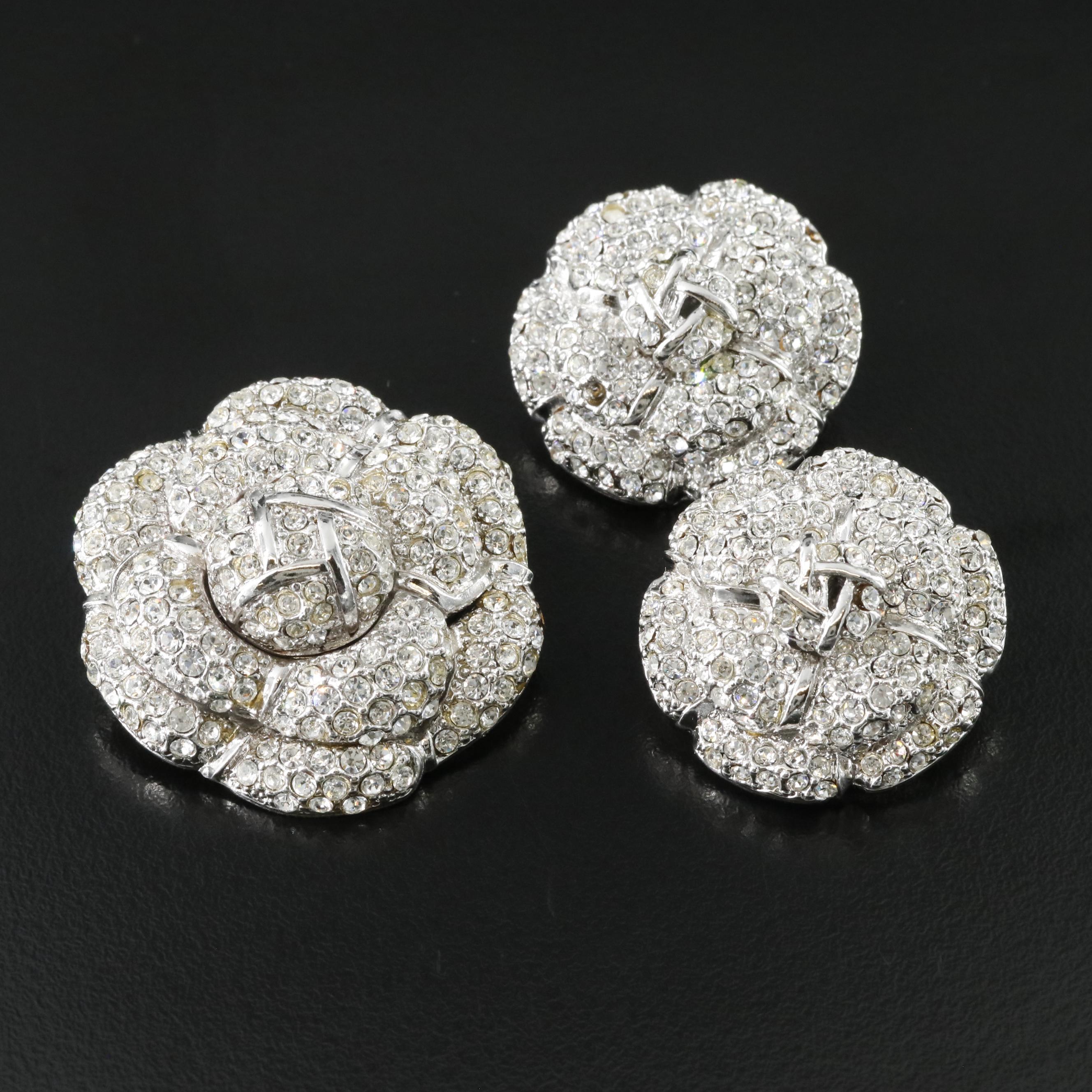 St. John Crystal Floral Earrings and Brooch