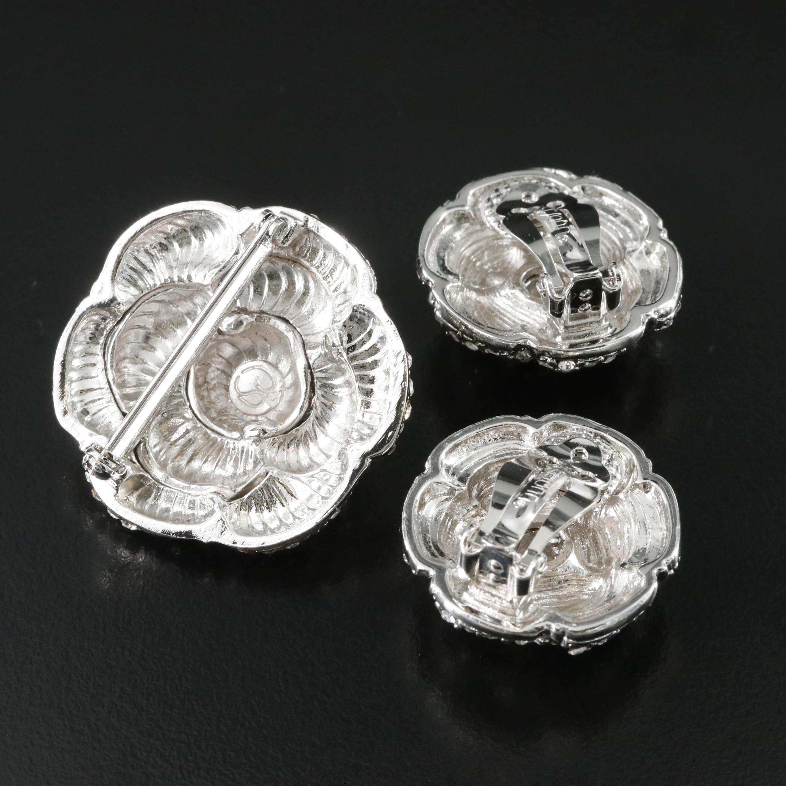 St. John Crystal Floral Earrings and Brooch