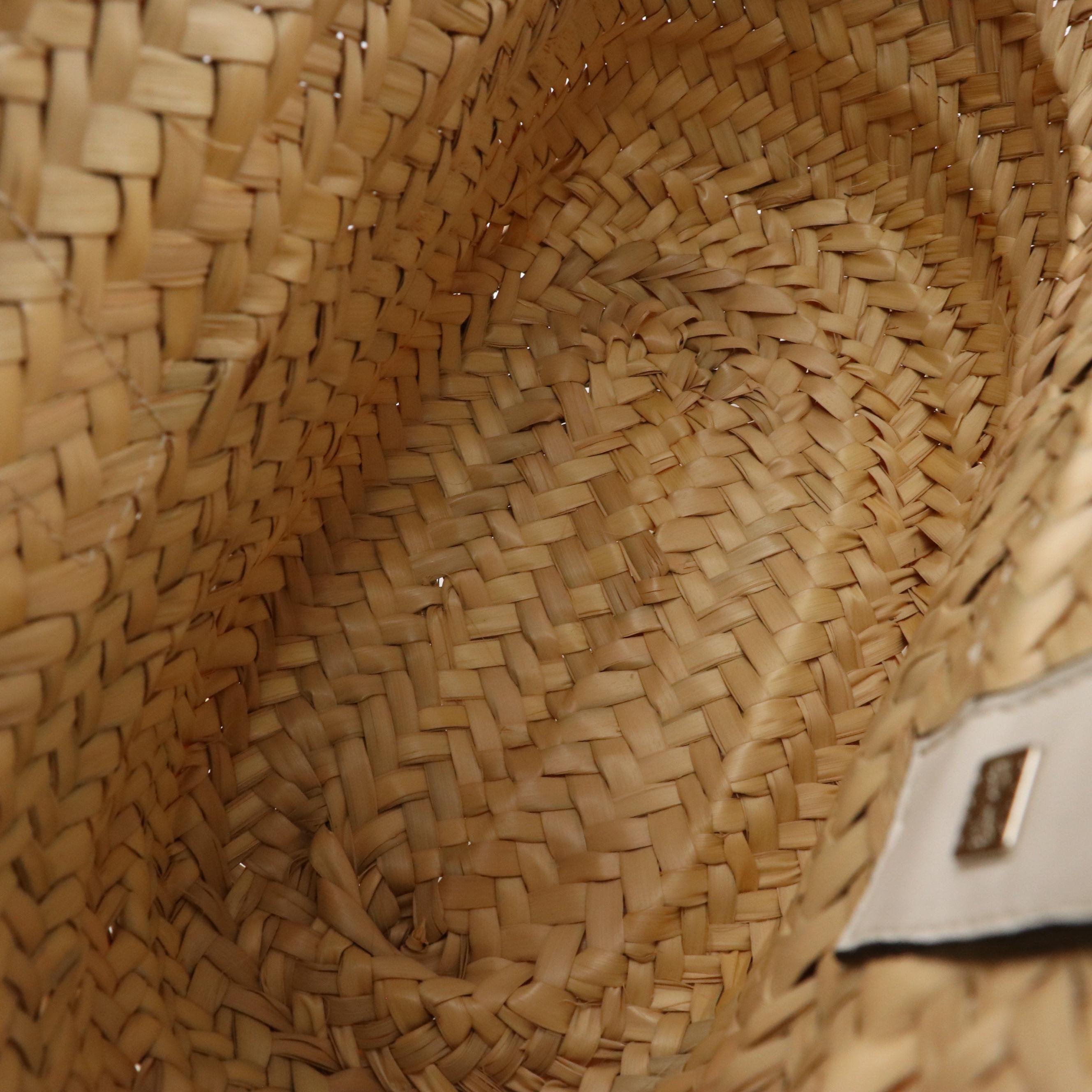 Loewe Anagram Basket Bag in Woven Palm Leaf and White Leather Trim