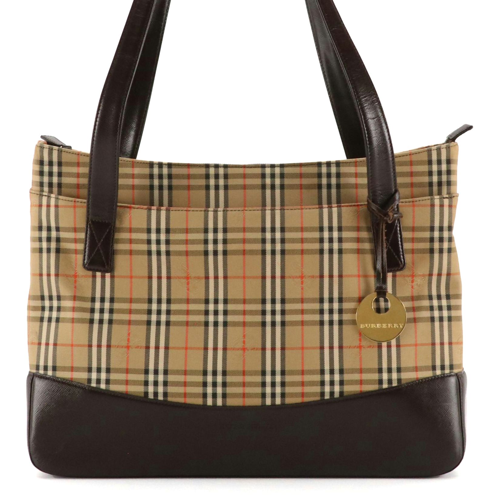 Burberry Shoulder Bag in Haymarket Check Canvas and Dark Brown Leather Trim