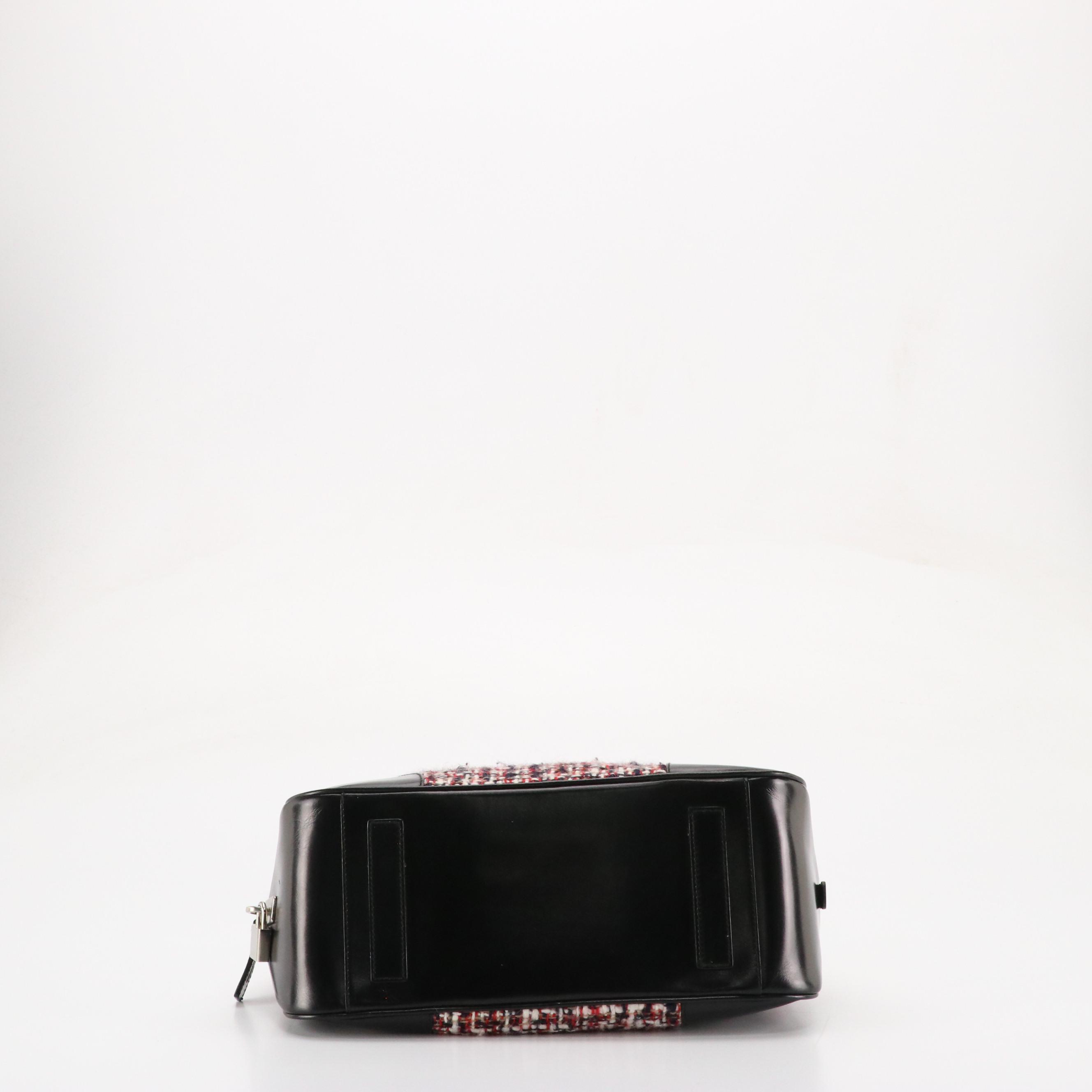 Prada Multicolored Wool Tweed and Black Leather Trimmed Boston Bag