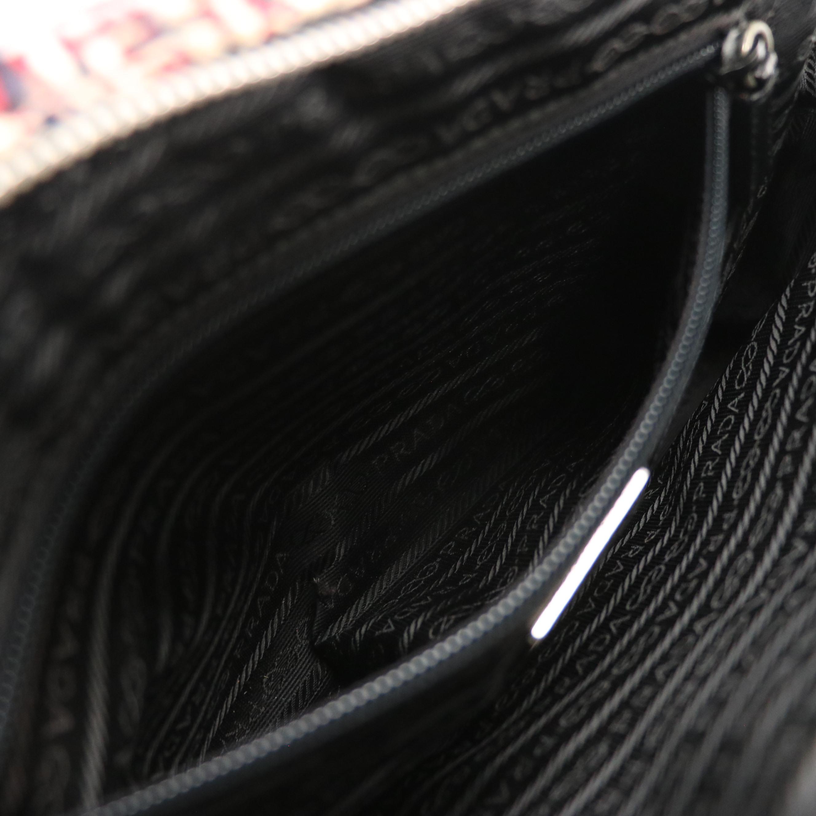 Prada Multicolored Wool Tweed and Black Leather Trimmed Boston Bag