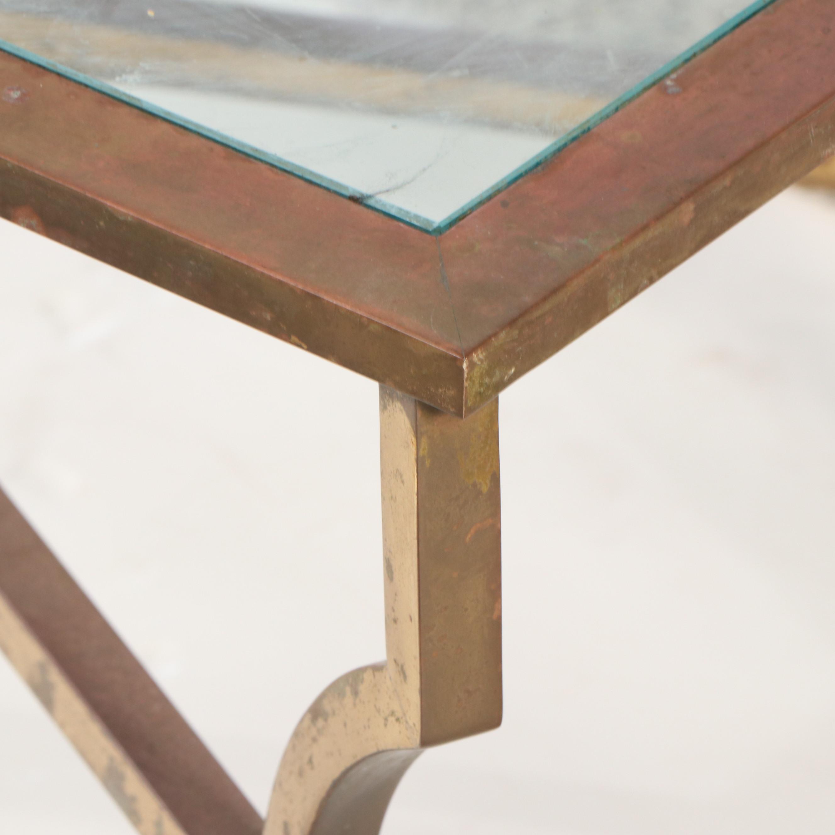 Gilt Metal Coffee Table with Glass Top