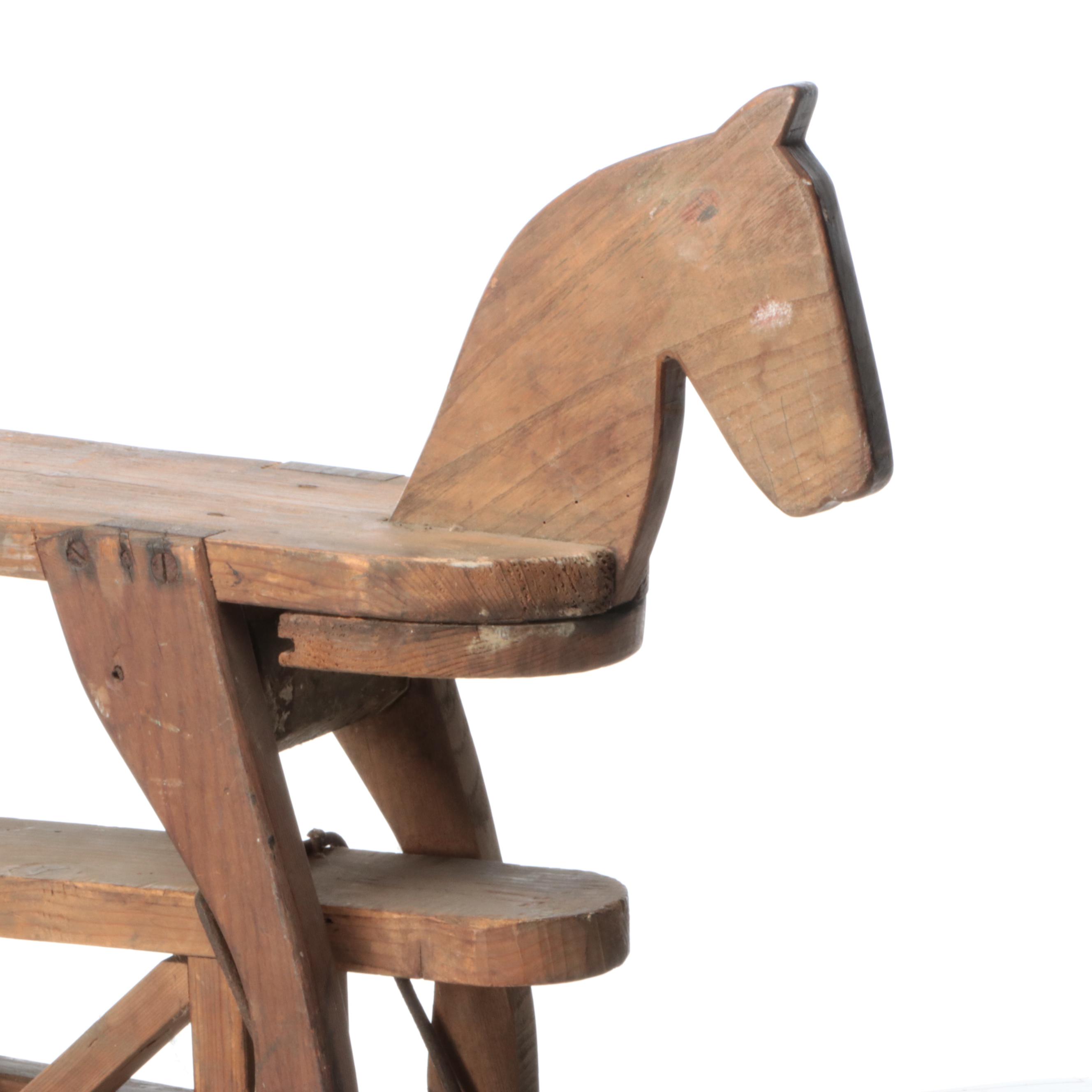 Primitive Hand-Carved Wooden Rocking Horse, 19th Century