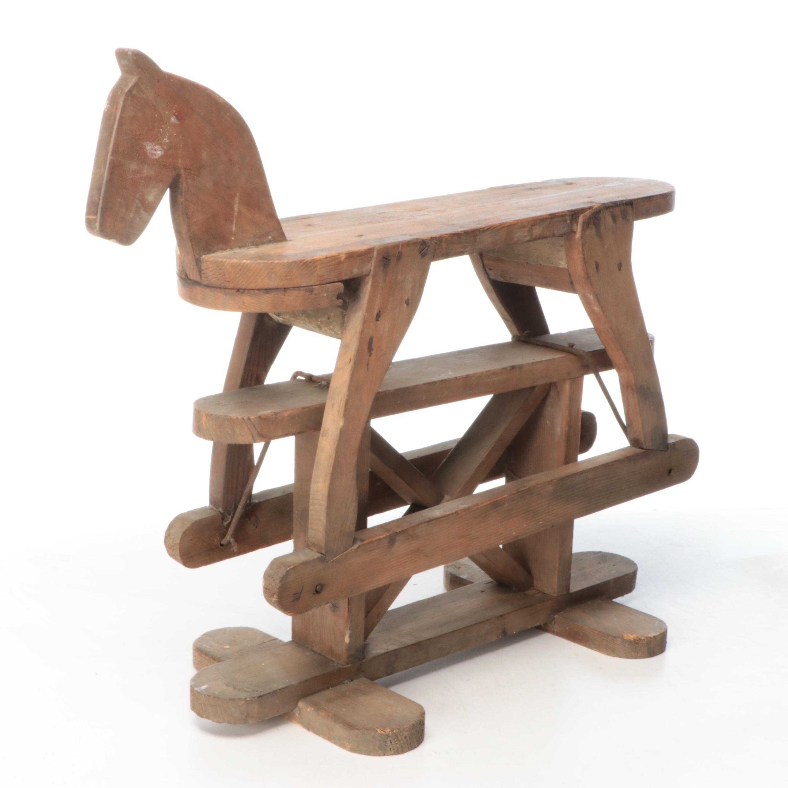 Primitive Hand-Carved Wooden Rocking Horse, 19th Century