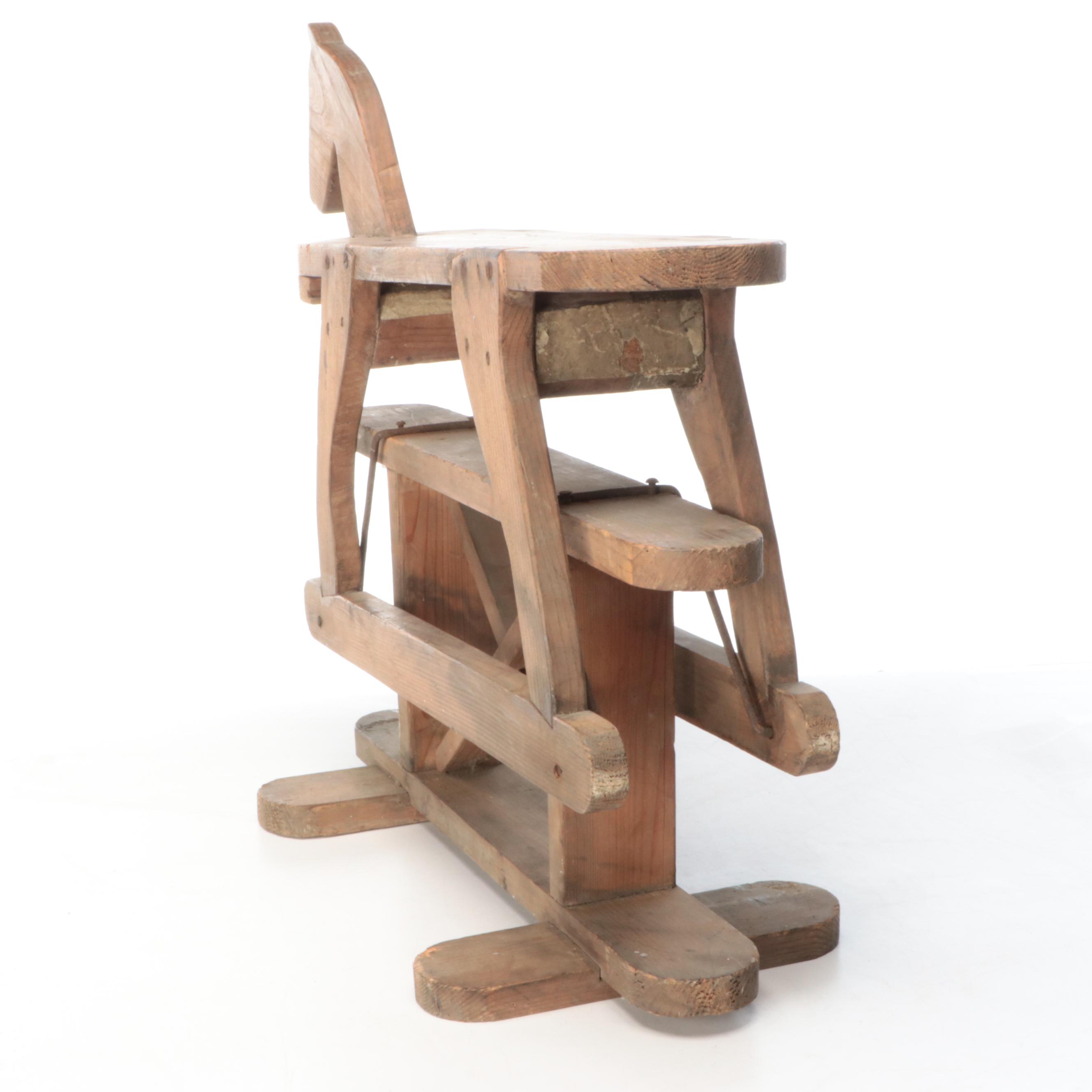 Primitive Hand-Carved Wooden Rocking Horse, 19th Century