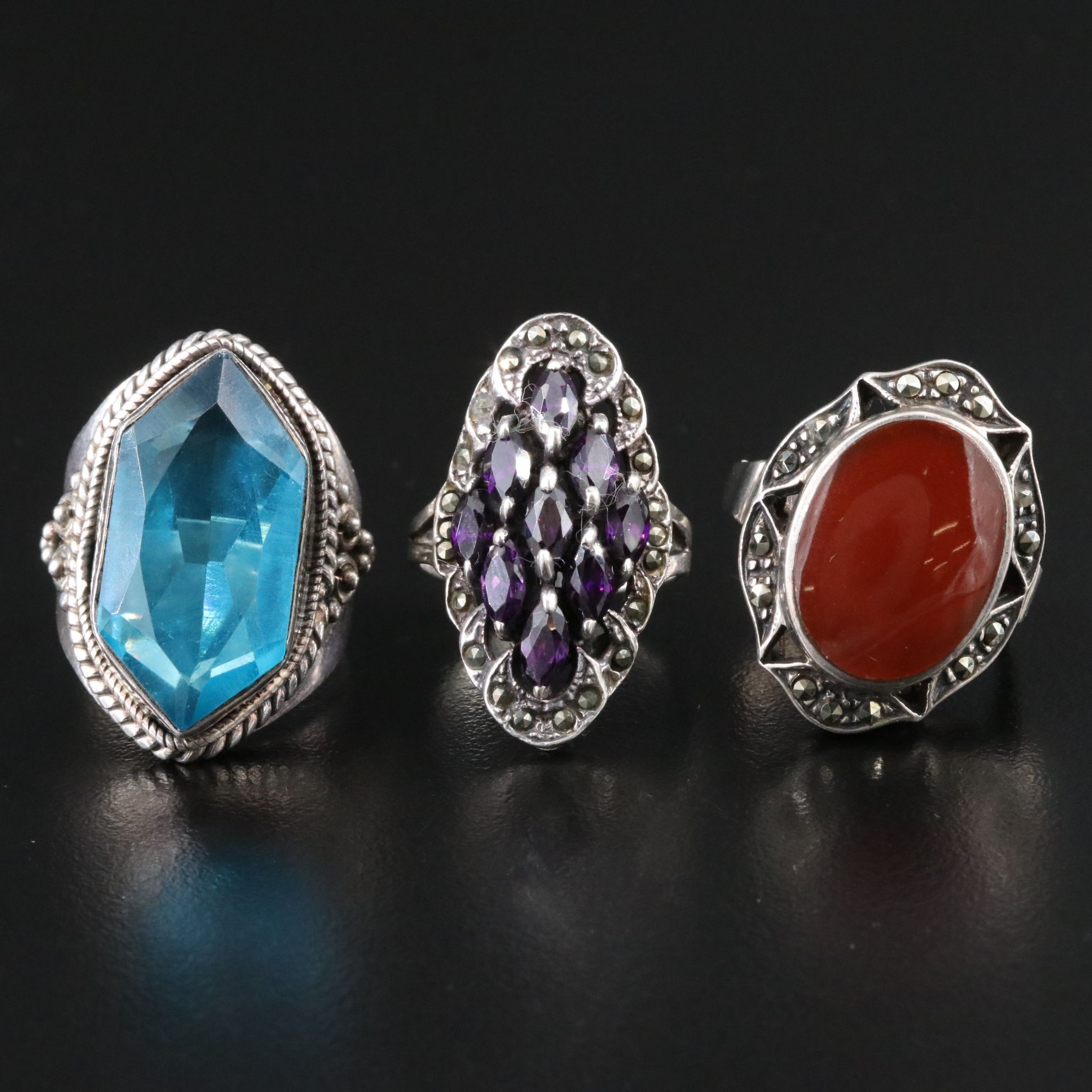 Sterling Ring Trio with Carnelian and CZ