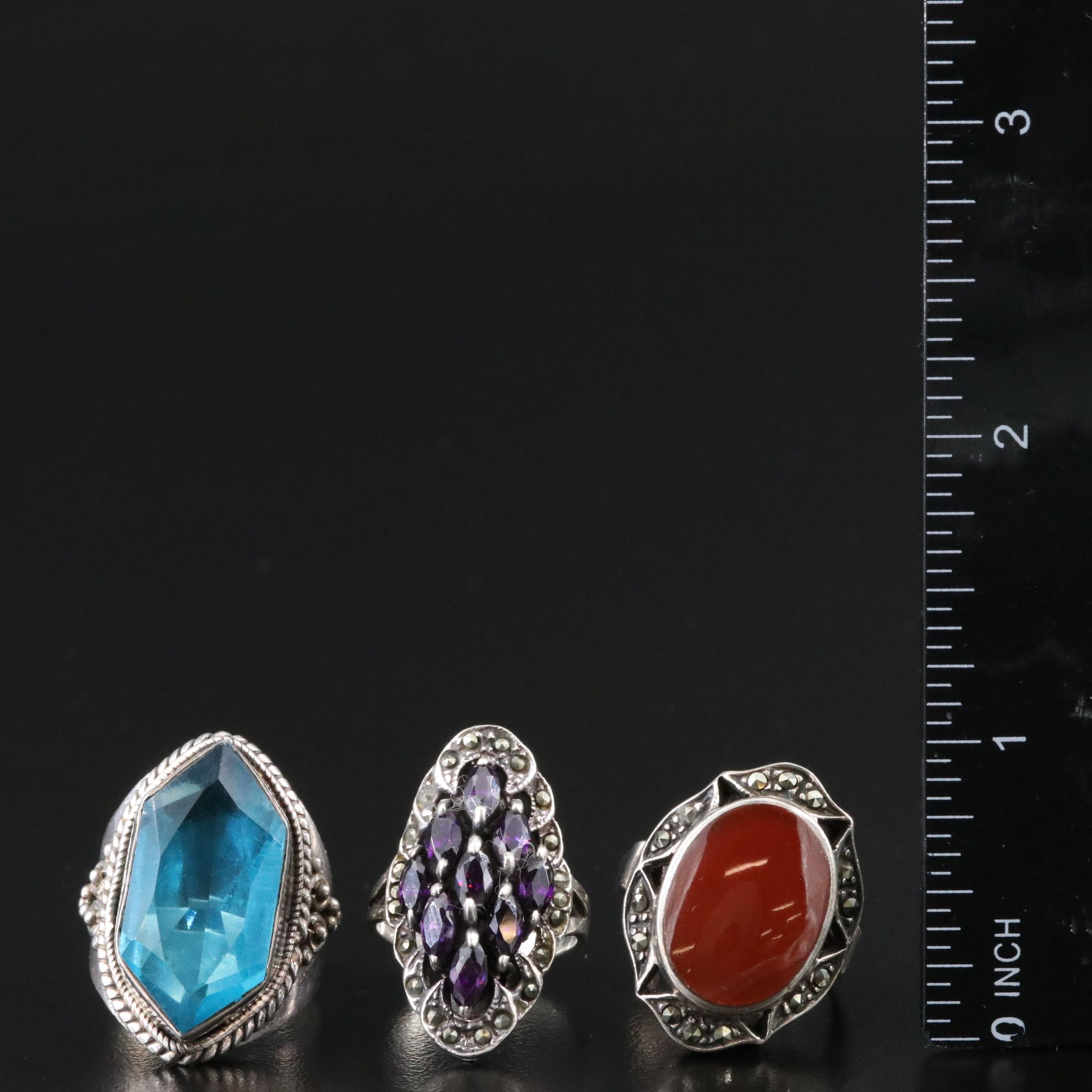 Sterling Ring Trio with Carnelian and CZ