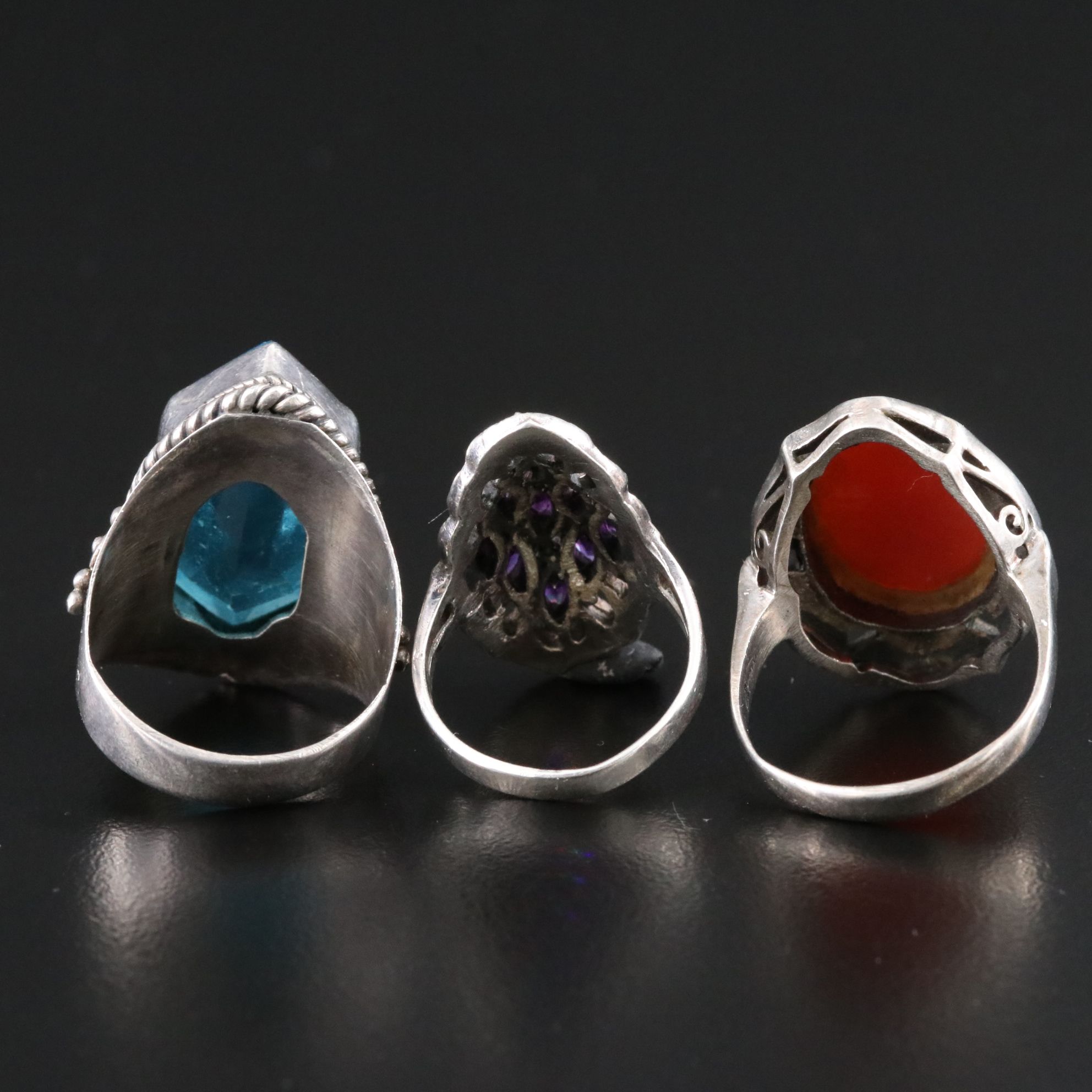 Sterling Ring Trio with Carnelian and CZ