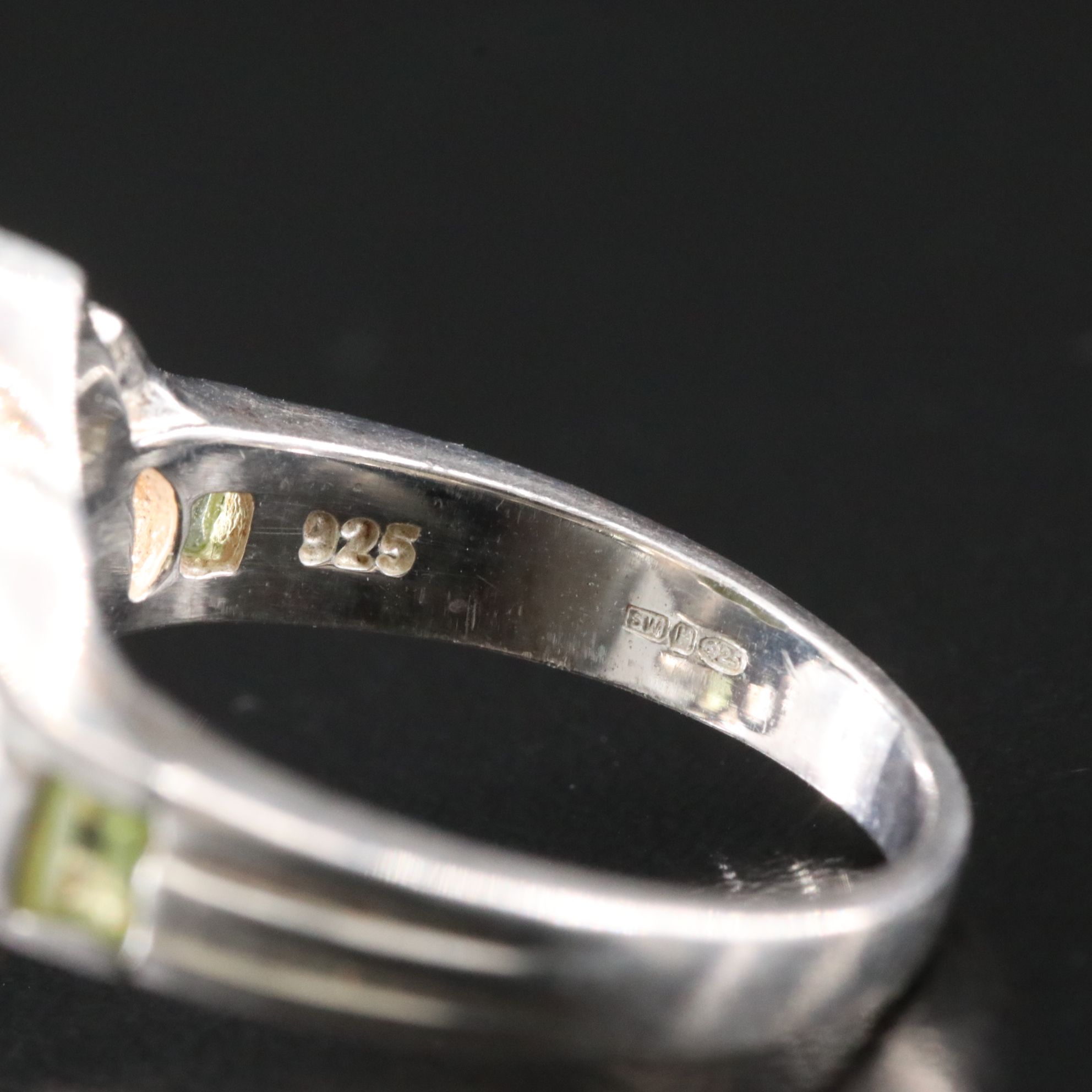Sterling Connemara Marble, Peridot and Mother-of-Pearl Claddagh Rings