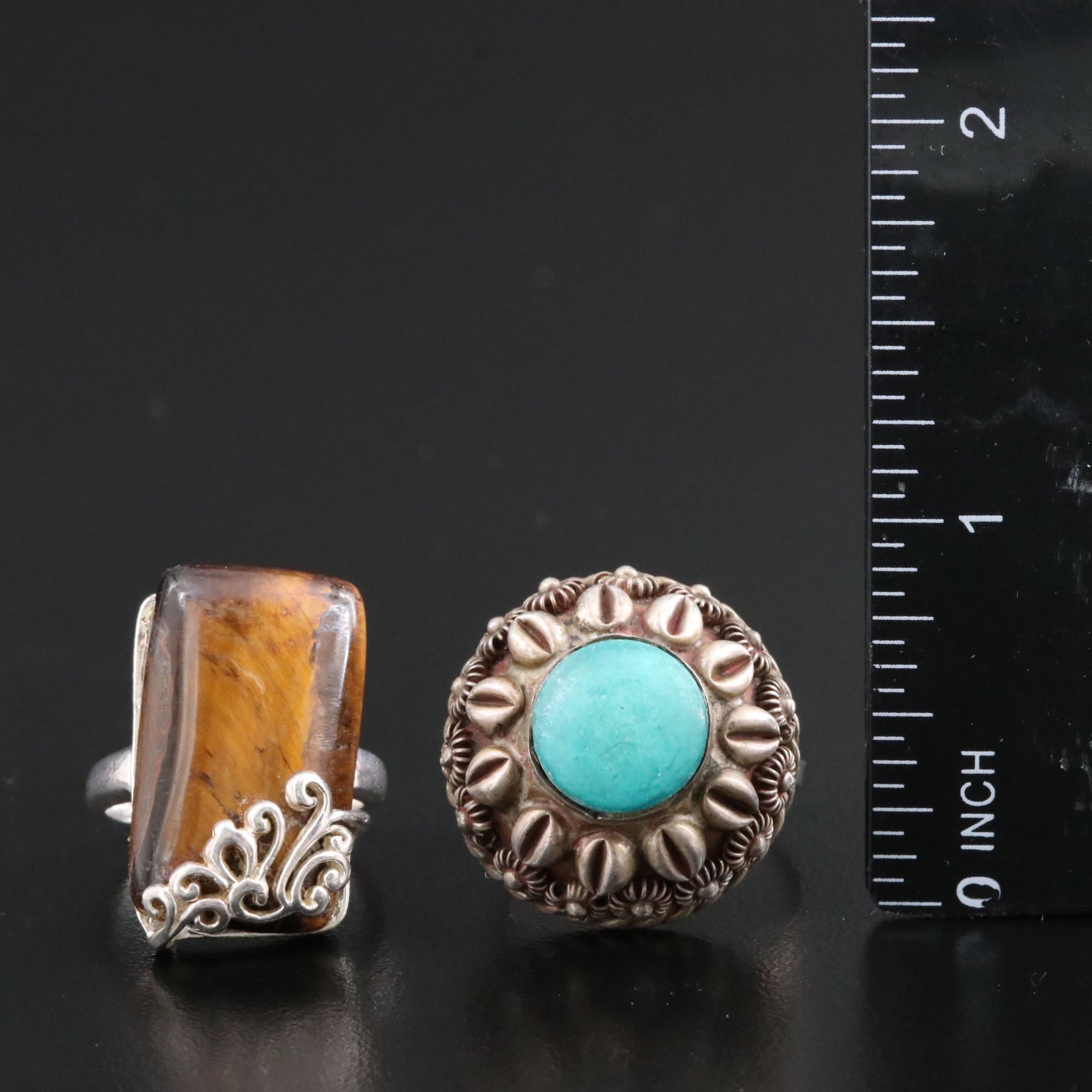 Sterling Tiger's Eye and Turquoise Rings
