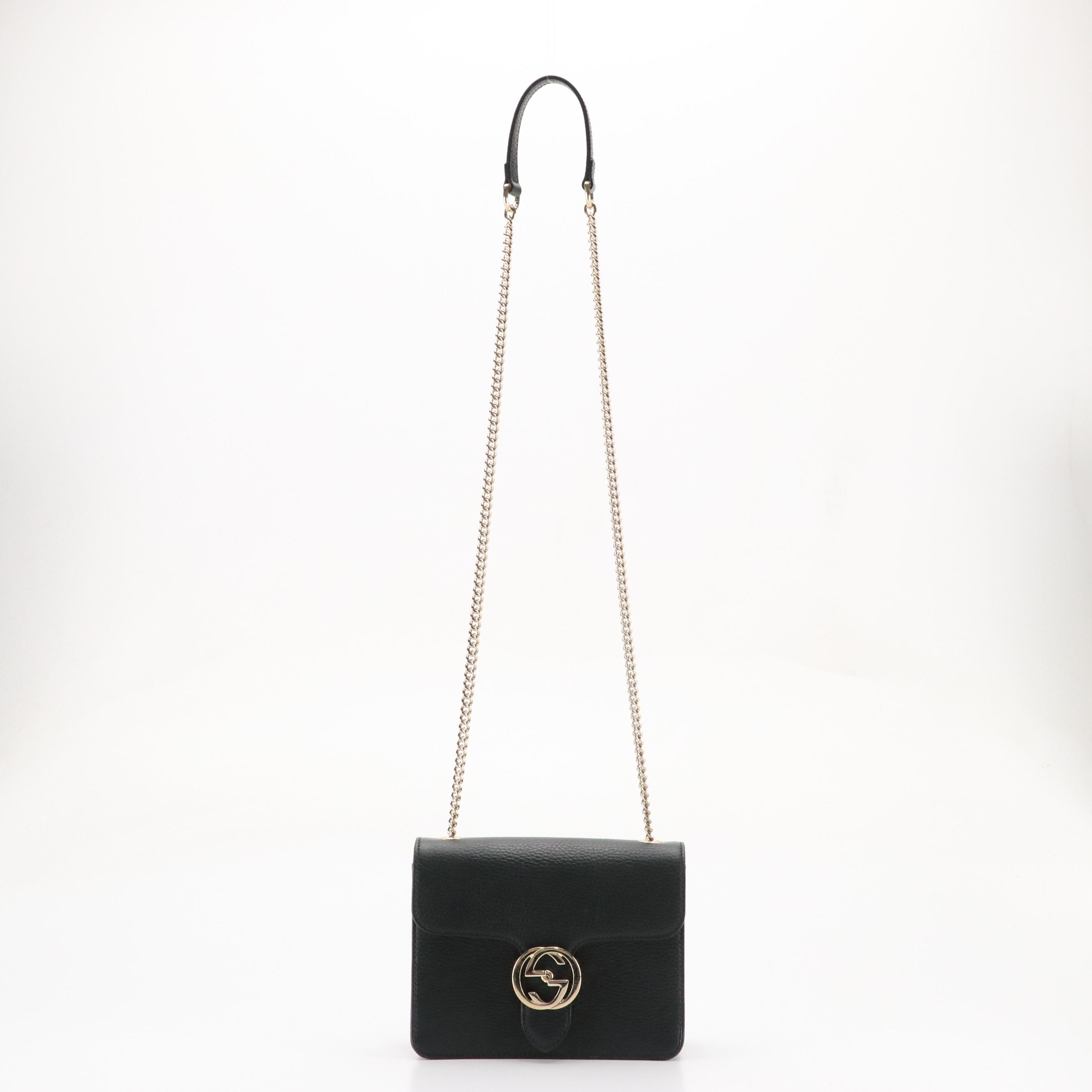 Gucci Interlocking GG Dollar Crossbody Bag in Black Grained Leather