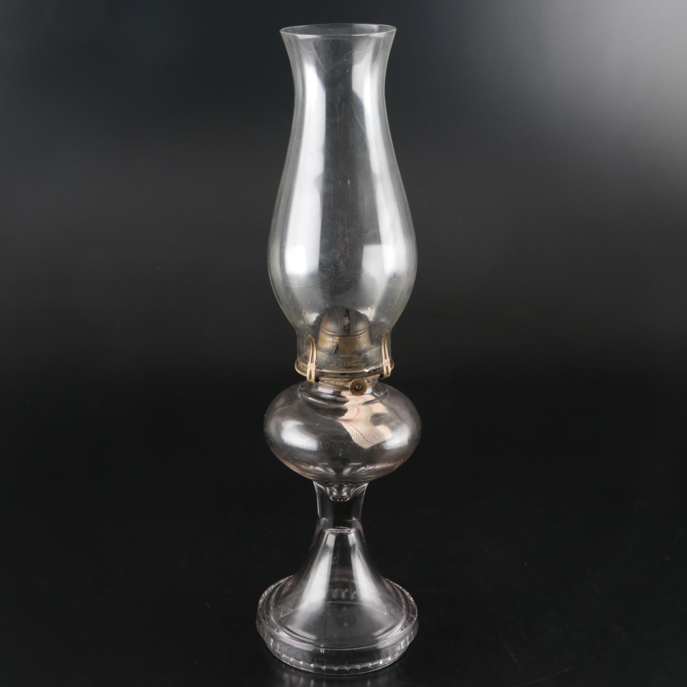 Scoville Glass Kerosene Table Lamp With Queen Anne Burner, Early 20th Century