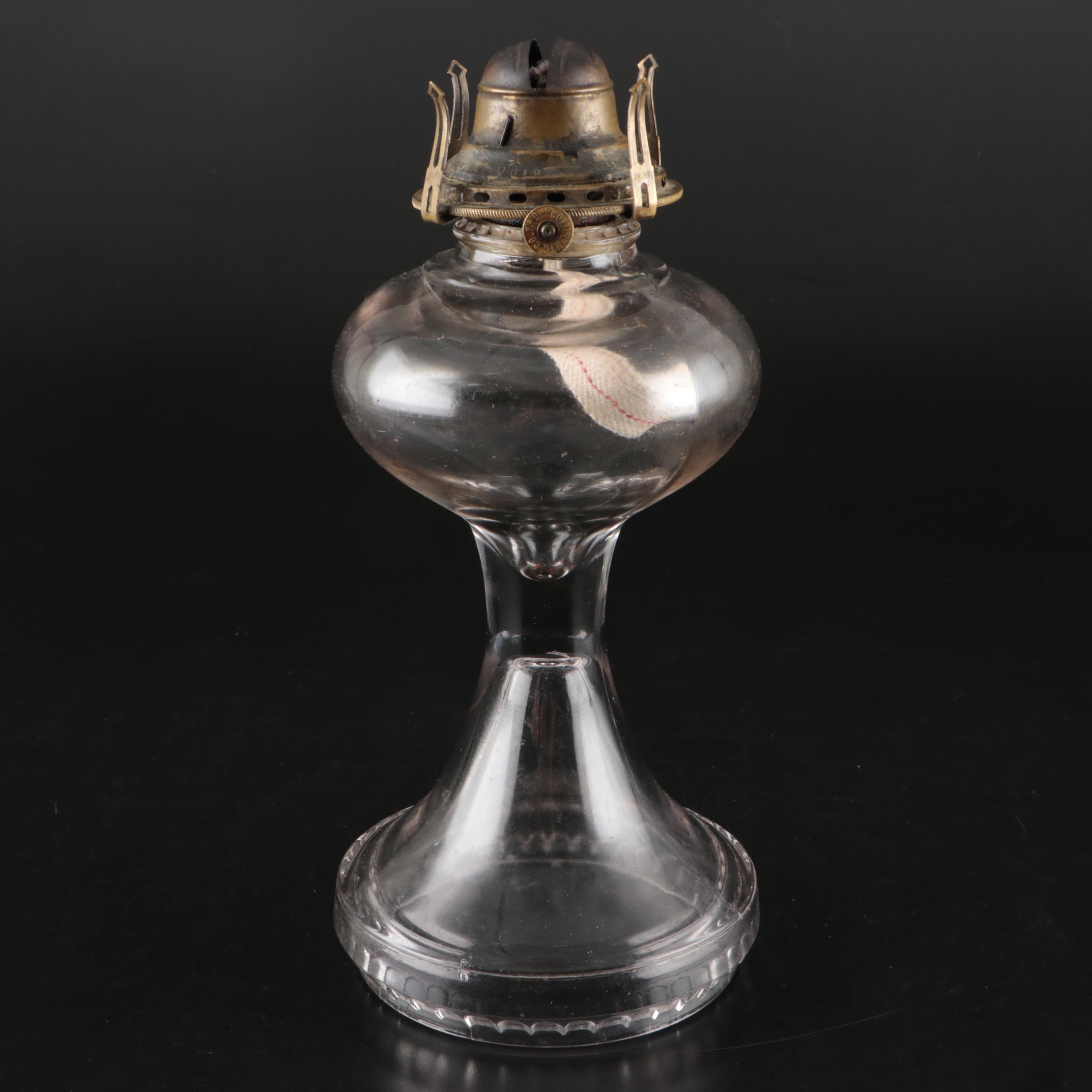Scoville Glass Kerosene Table Lamp With Queen Anne Burner, Early 20th Century