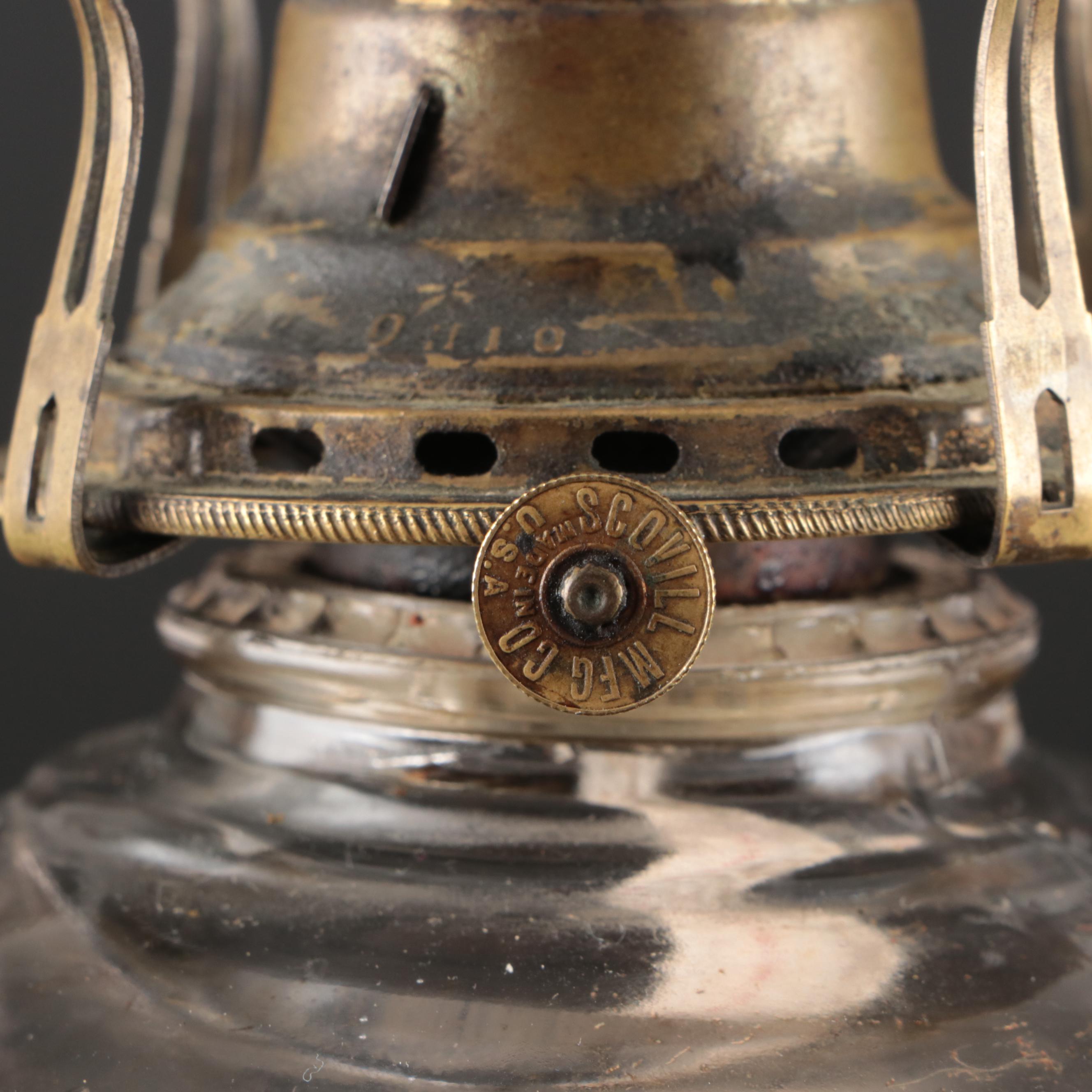 Scoville Glass Kerosene Table Lamp With Queen Anne Burner, Early 20th Century