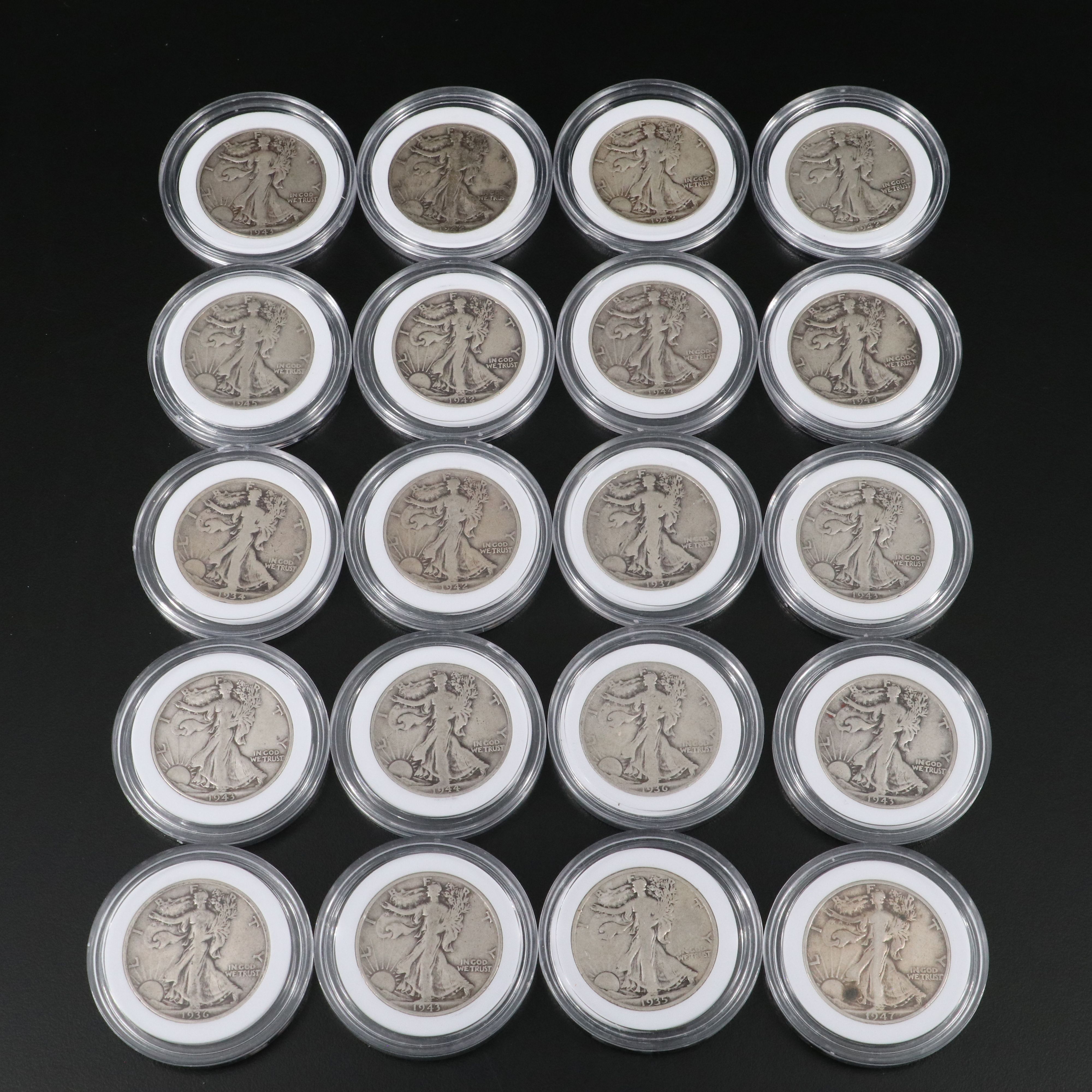 Twenty Walking Liberty Silver Half Dollars