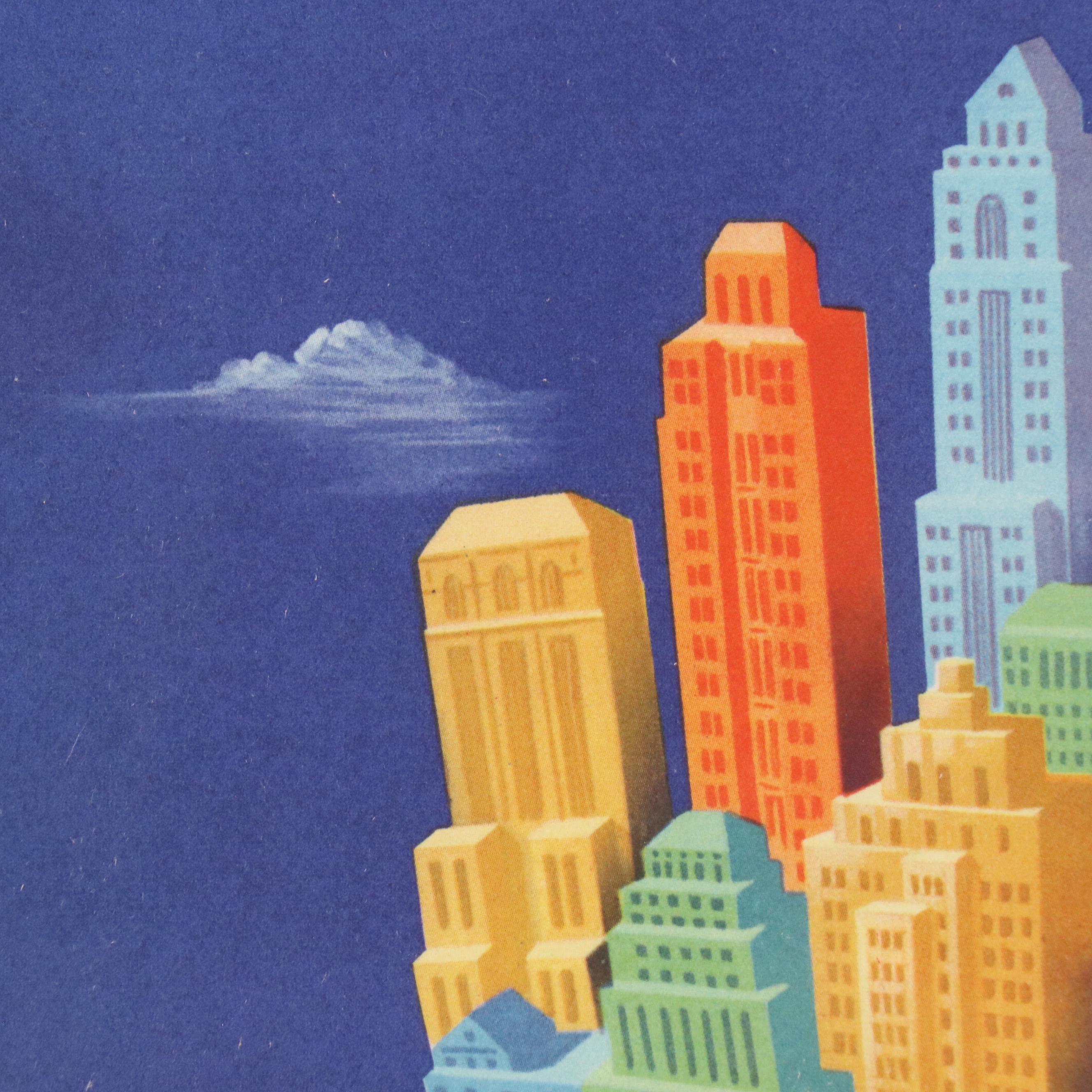 Air France Offset Lithograph "Paris - New York...," Mid-20th Century