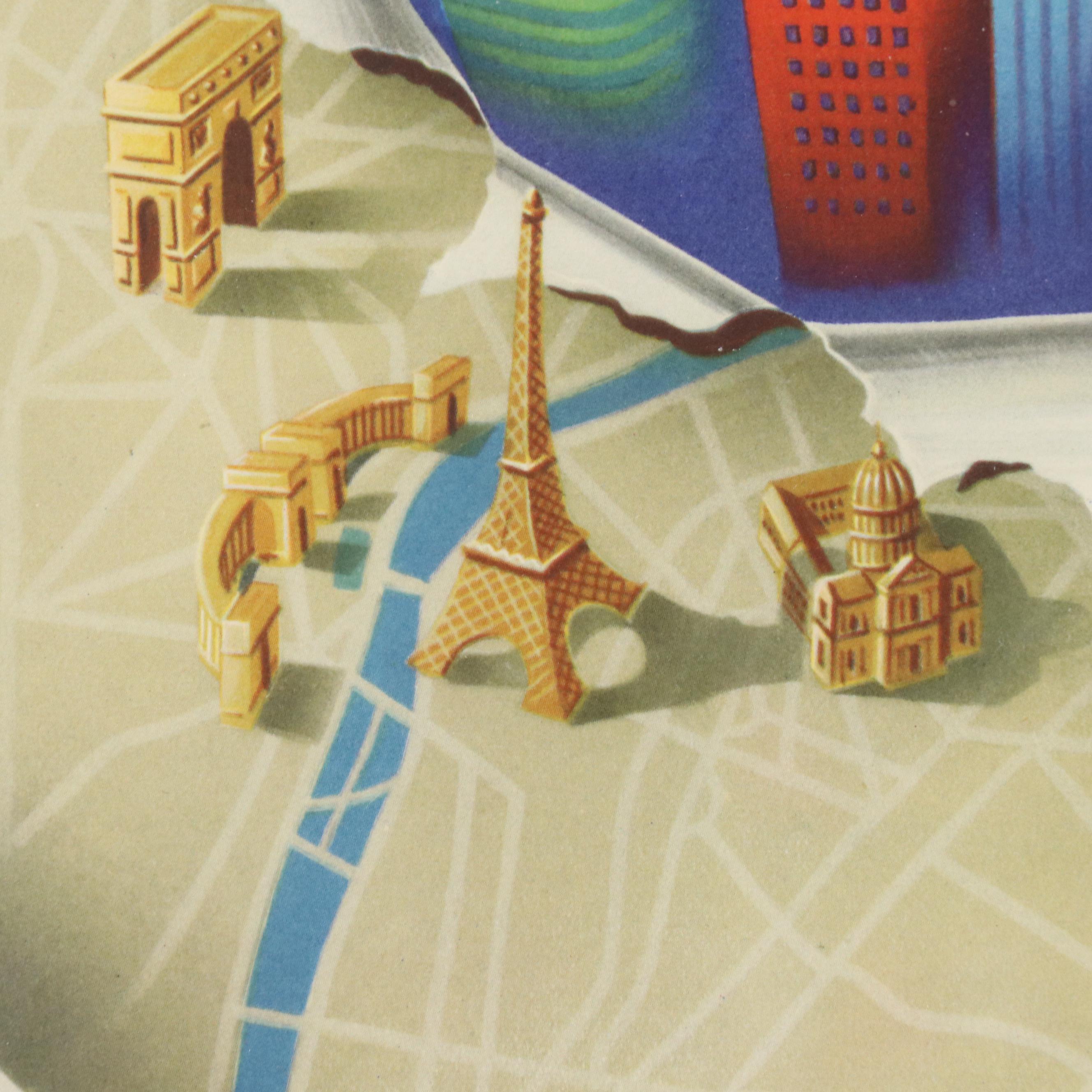 Air France Offset Lithograph "Paris - New York...," Mid-20th Century