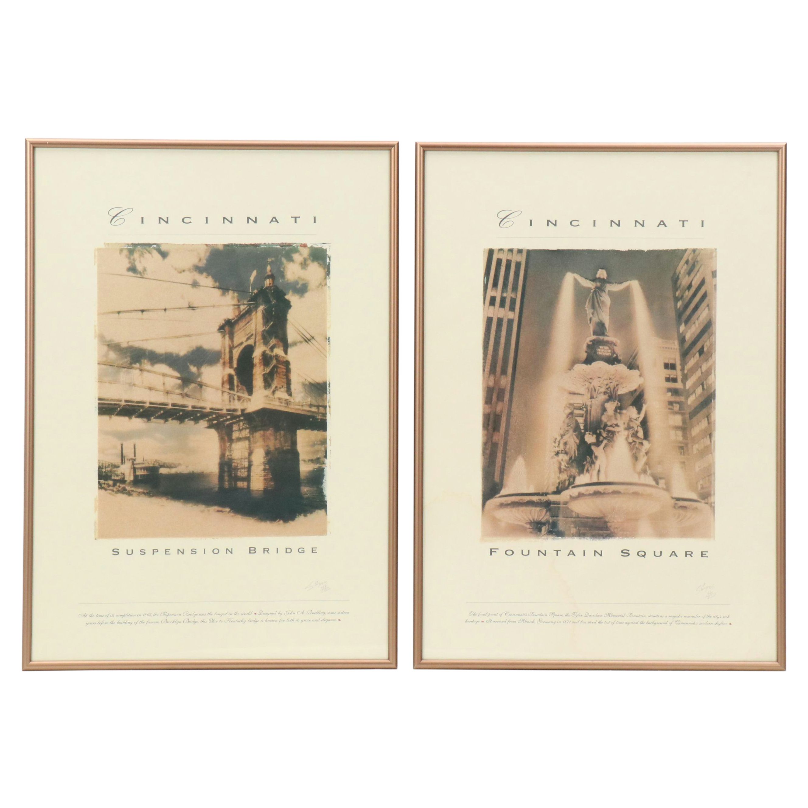 S. Lyons Offset Lithographs "Fountain Square" and Other, Late 20th Century