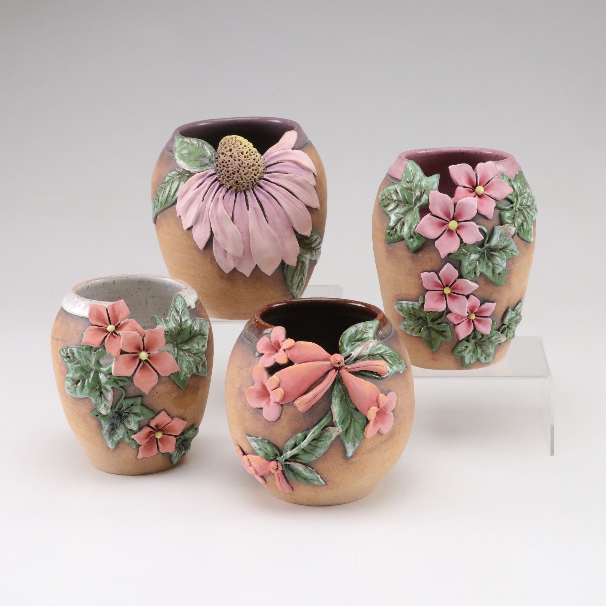 Old Patagonia Pottery Pink Flower Earthenware Vases