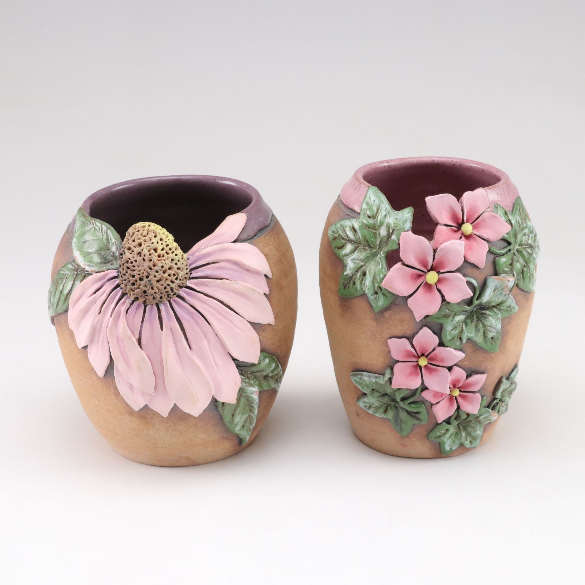 Old Patagonia Pottery Pink Flower Earthenware Vases