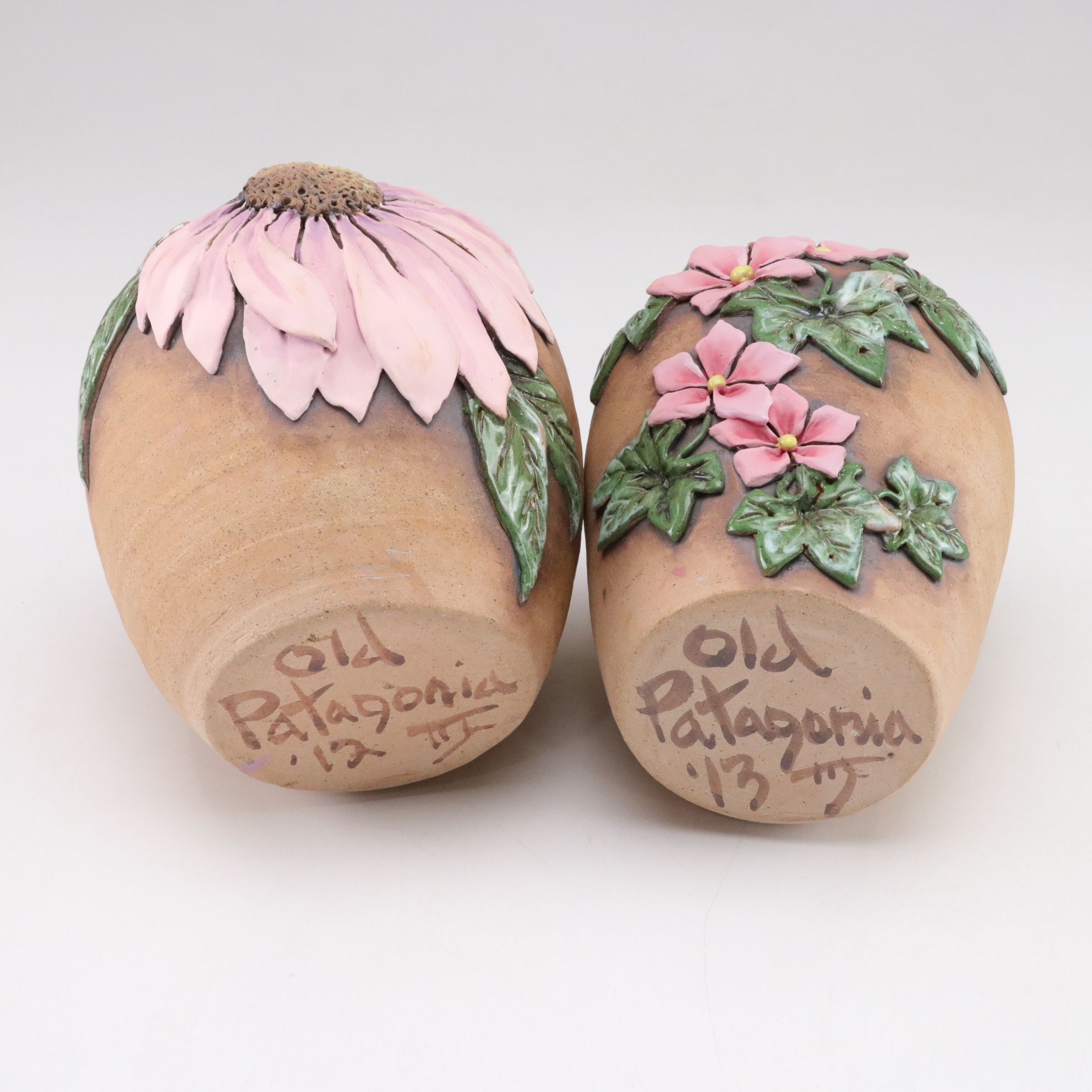 Old Patagonia Pottery Pink Flower Earthenware Vases