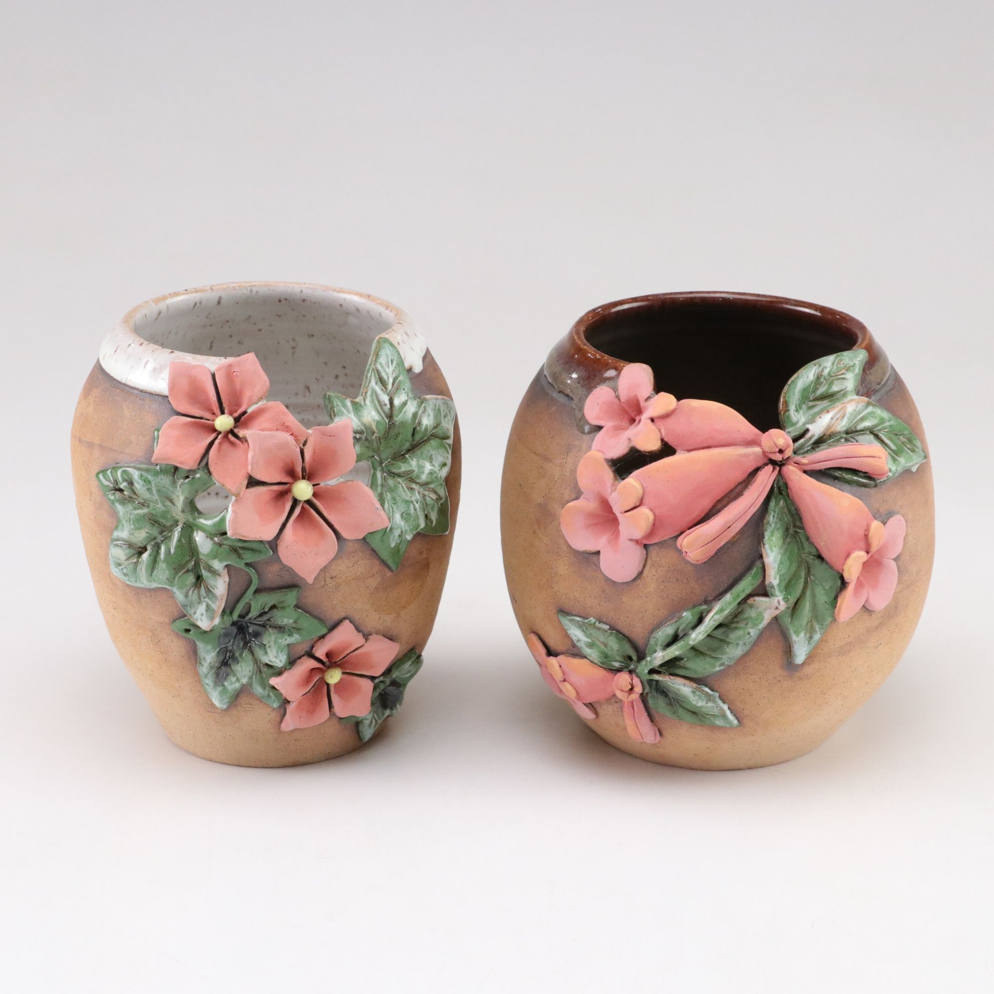 Old Patagonia Pottery Pink Flower Earthenware Vases