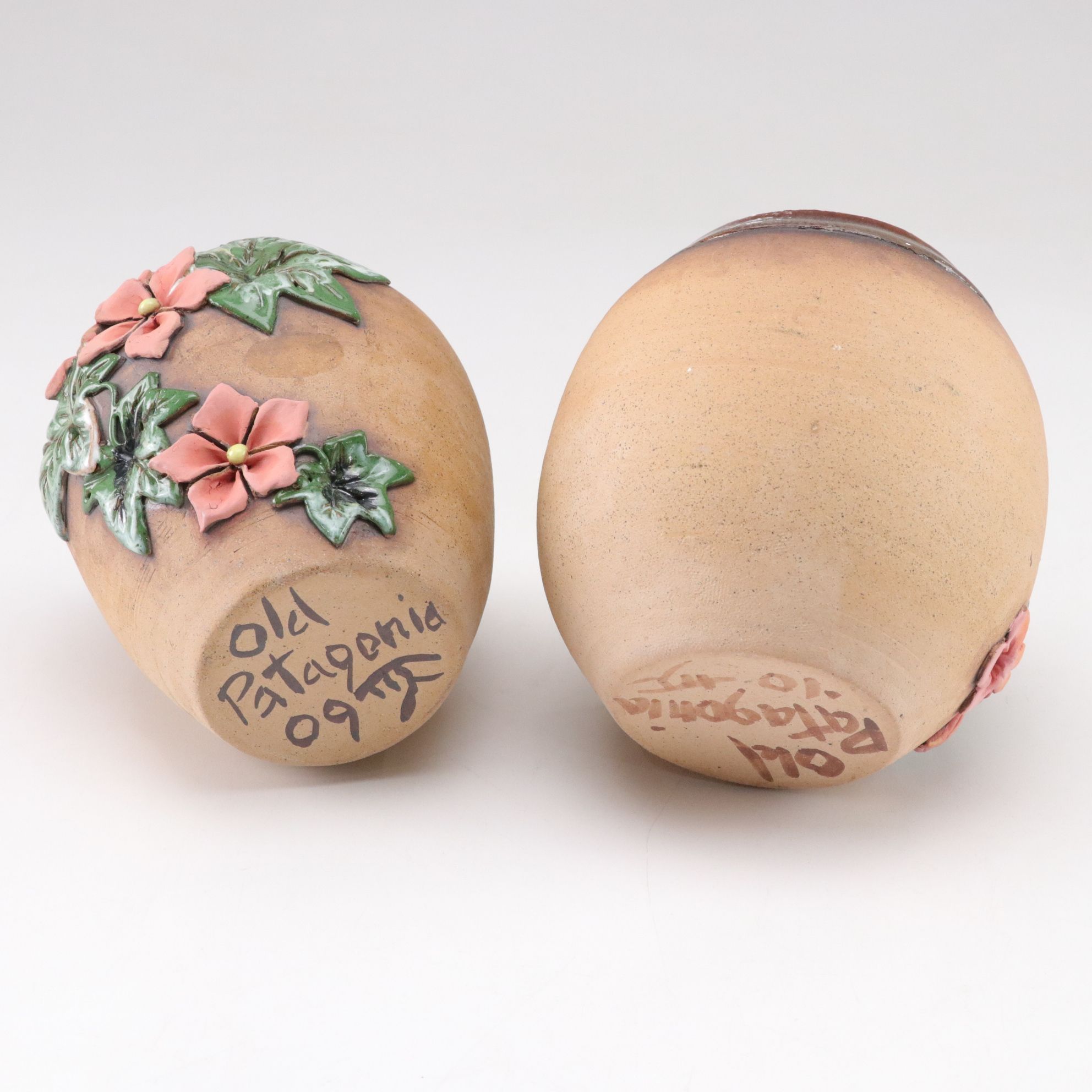 Old Patagonia Pottery Pink Flower Earthenware Vases