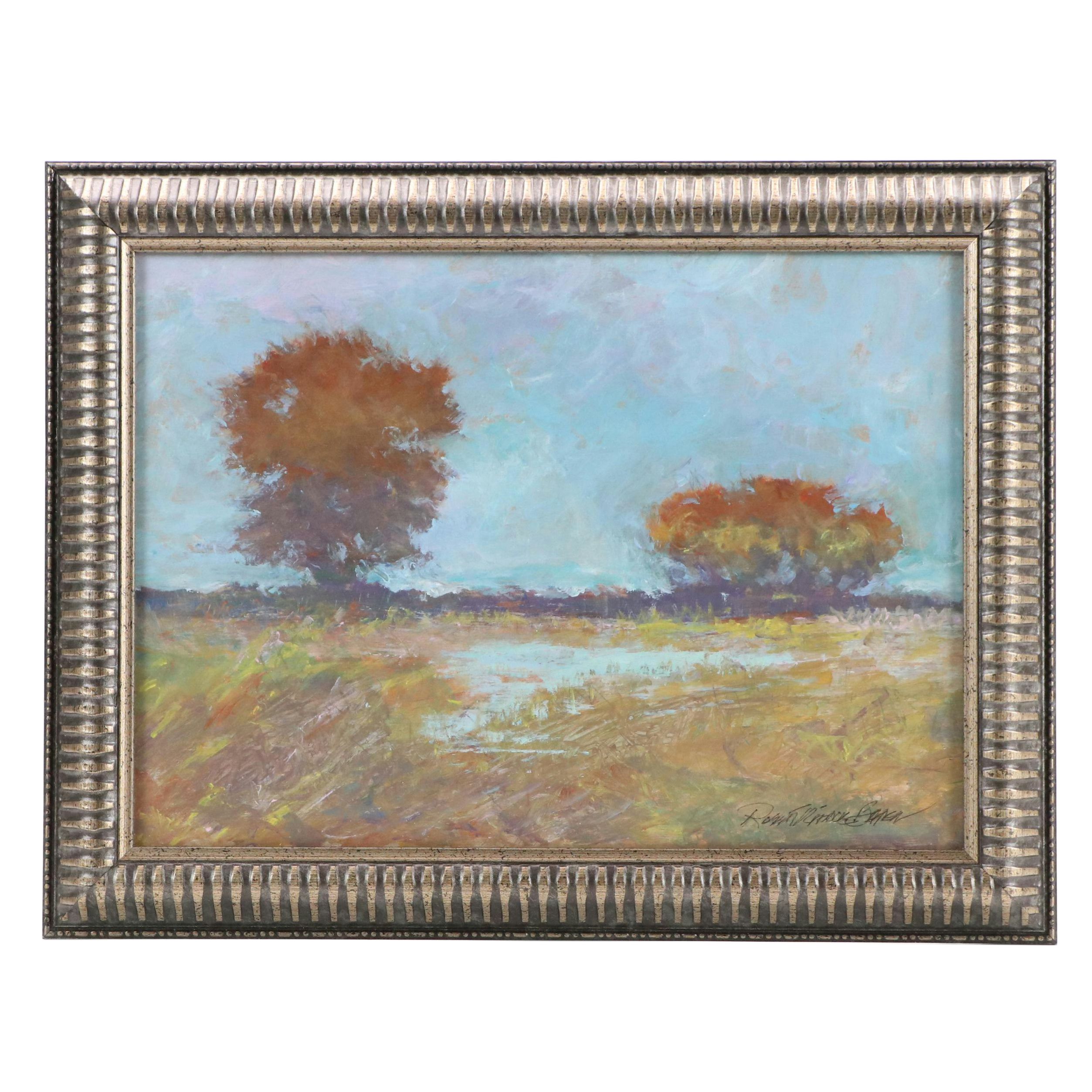 Robert Riddle Baker Landscape Acrylic Painting "Fall Rain," 2025