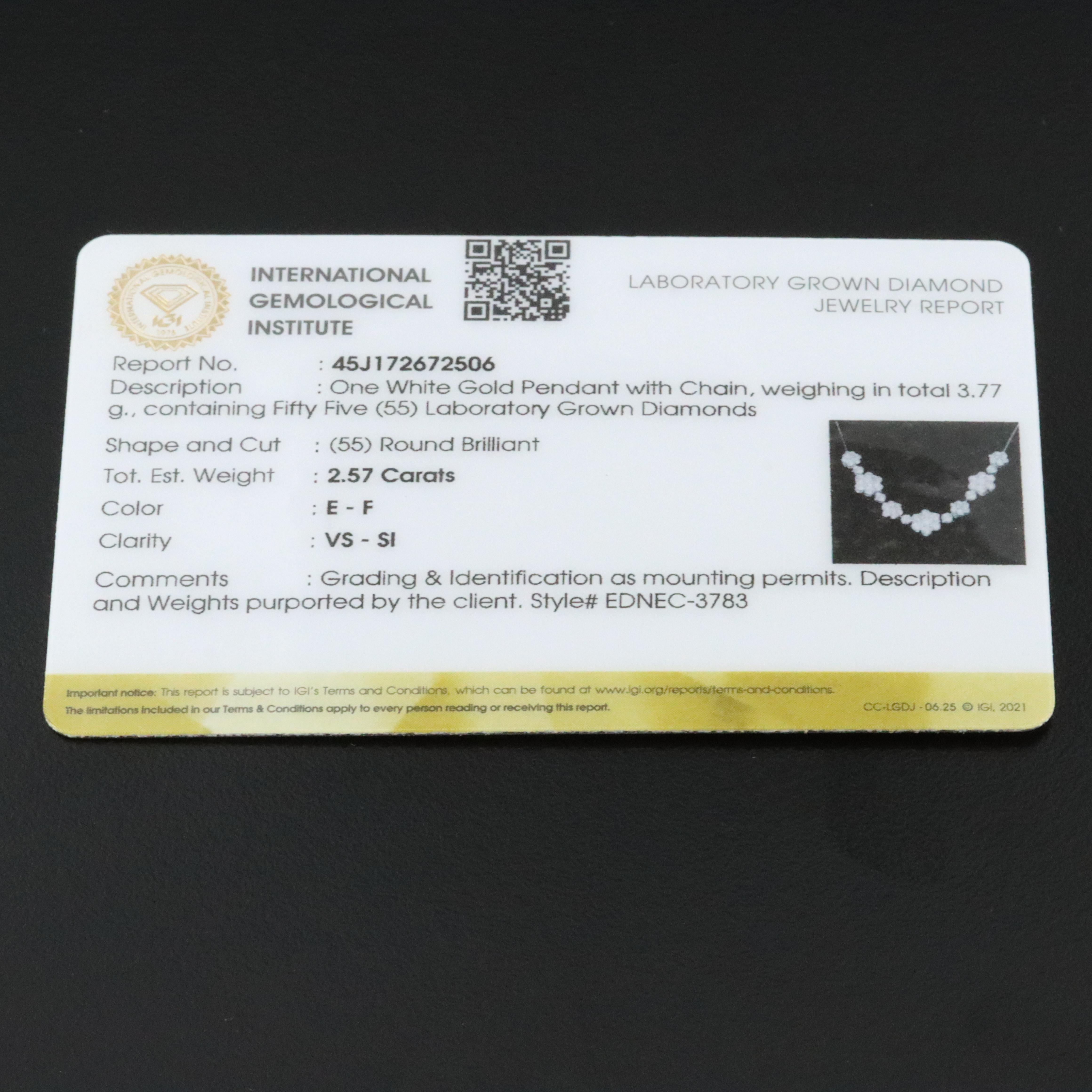 14K 2.57 CTW Lab Grown Diamond Necklace with IGI Jewelry Report