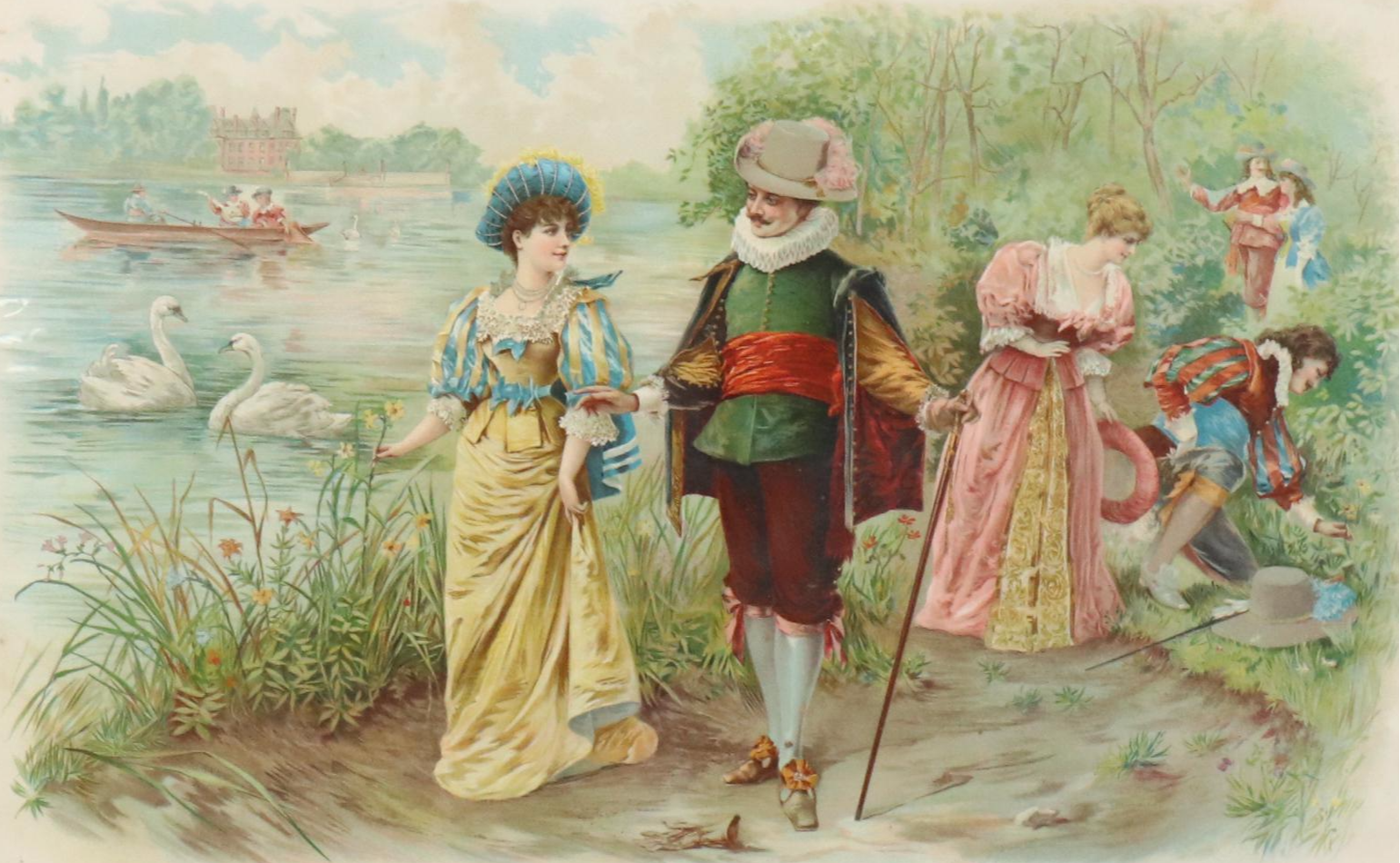 Victorian Chromolithograph of Fête Galante-Style Scene