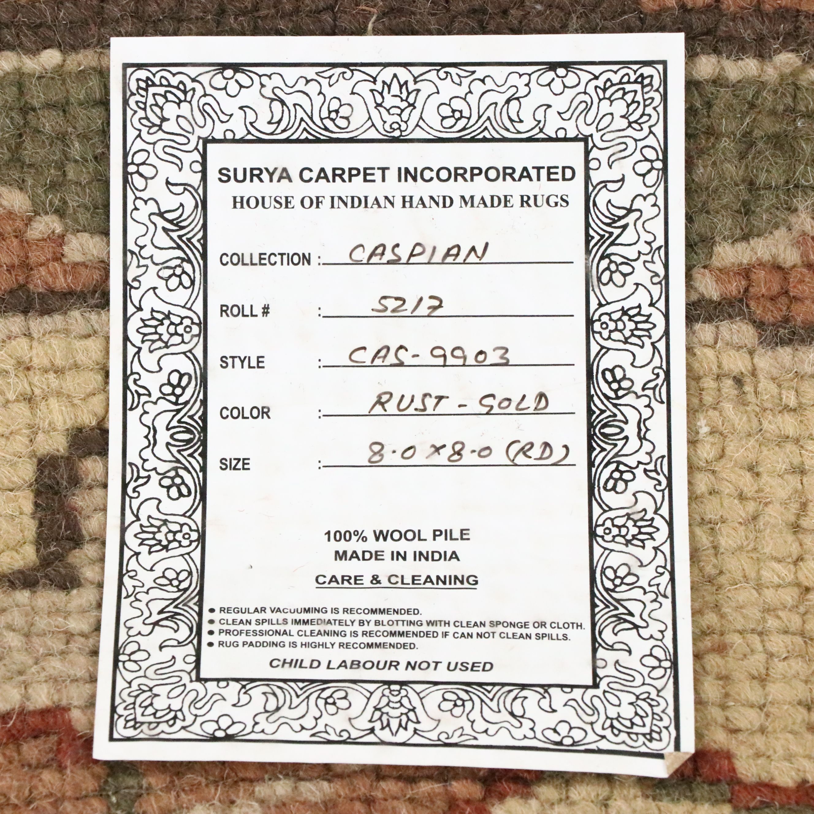 8'9 x 8'7 Round Hand-Knotted Surya "Caspian" Area Rug