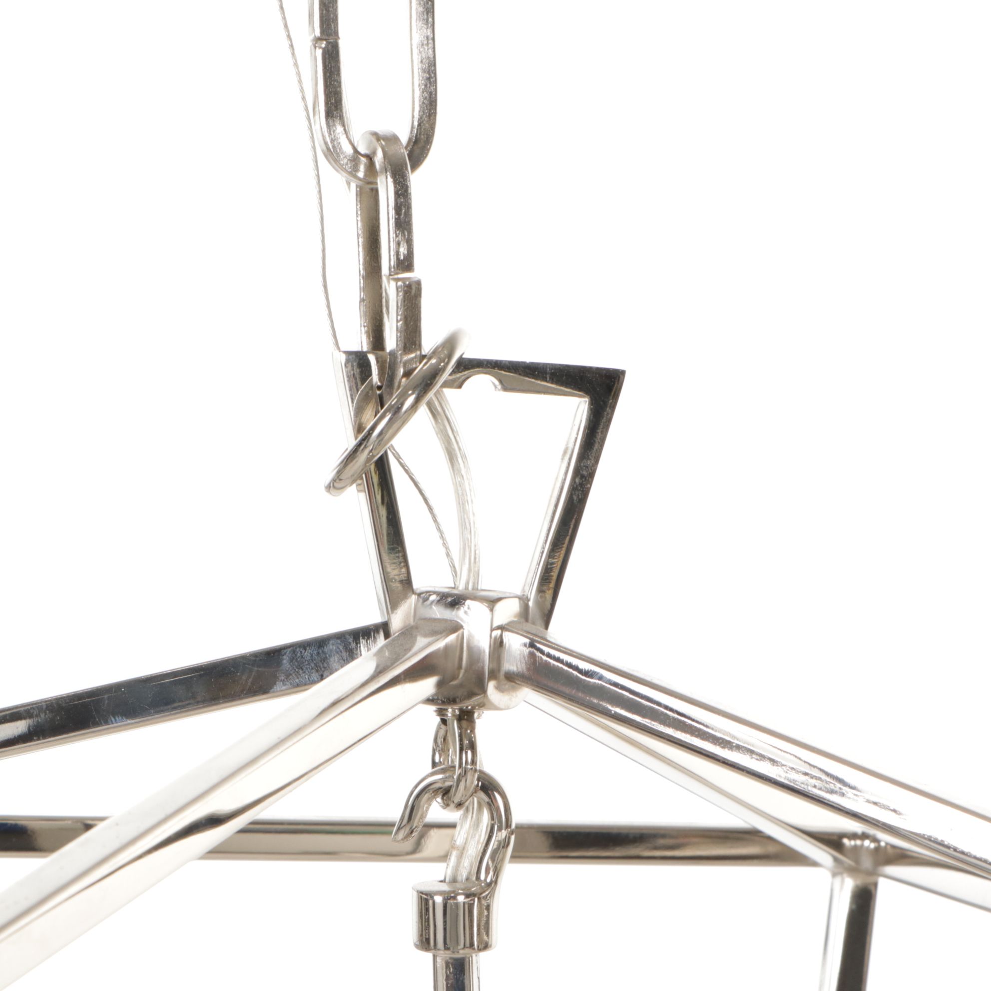 Pair of Postrmodern Chrome Cage Four-Light Pendants, 21st Century