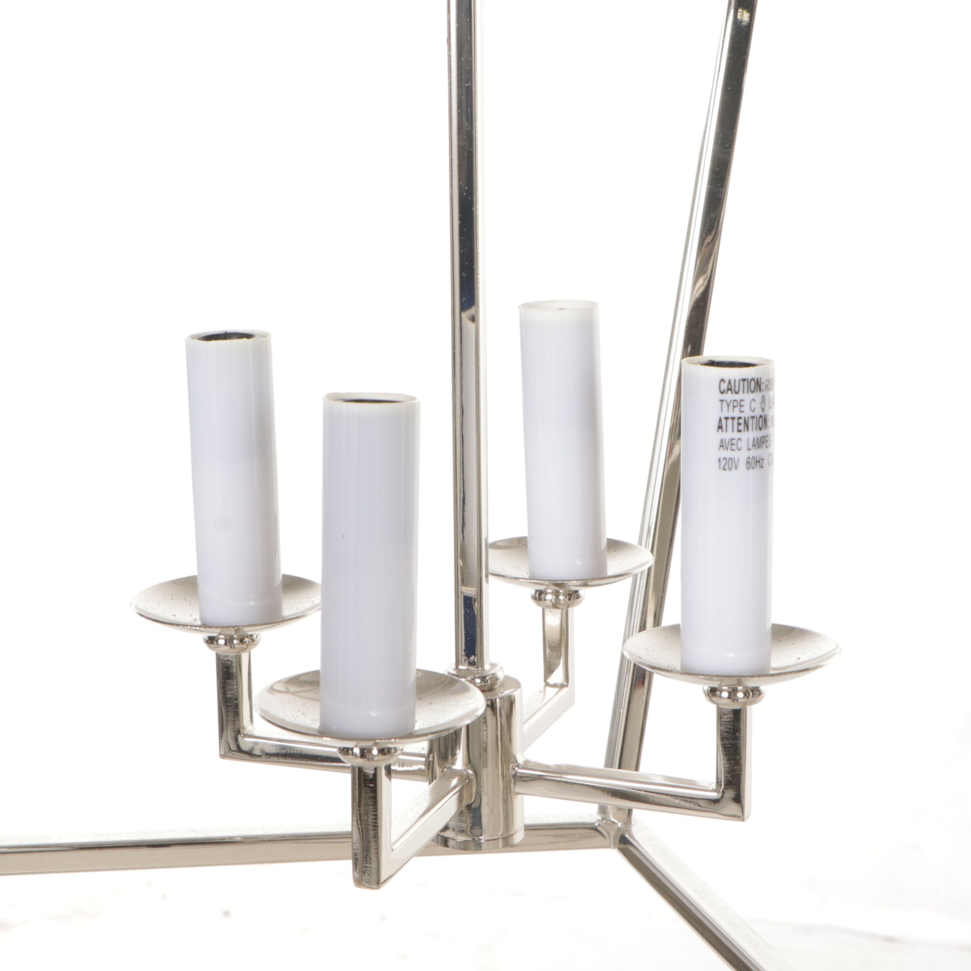 Pair of Postrmodern Chrome Cage Four-Light Pendants, 21st Century