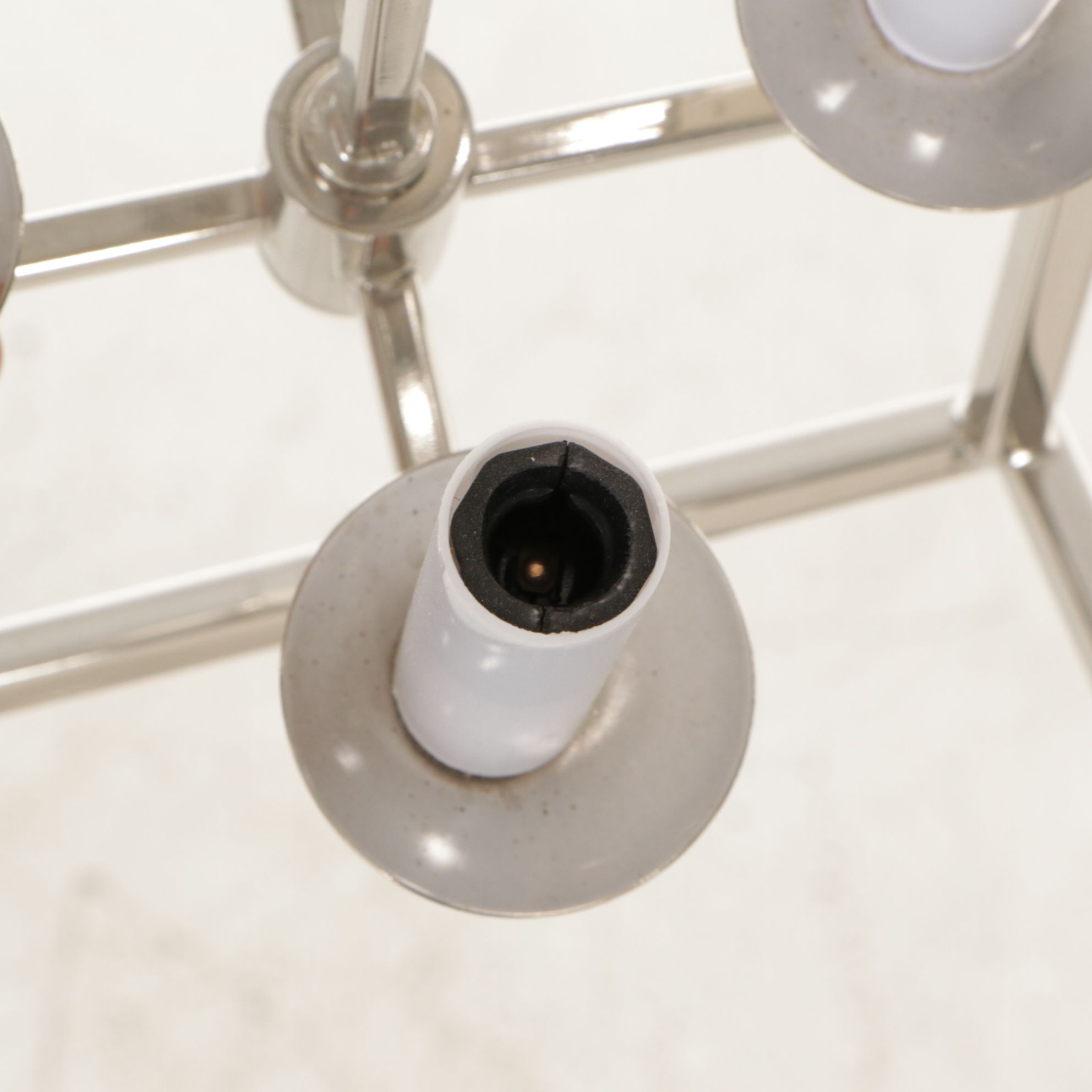 Pair of Postrmodern Chrome Cage Four-Light Pendants, 21st Century