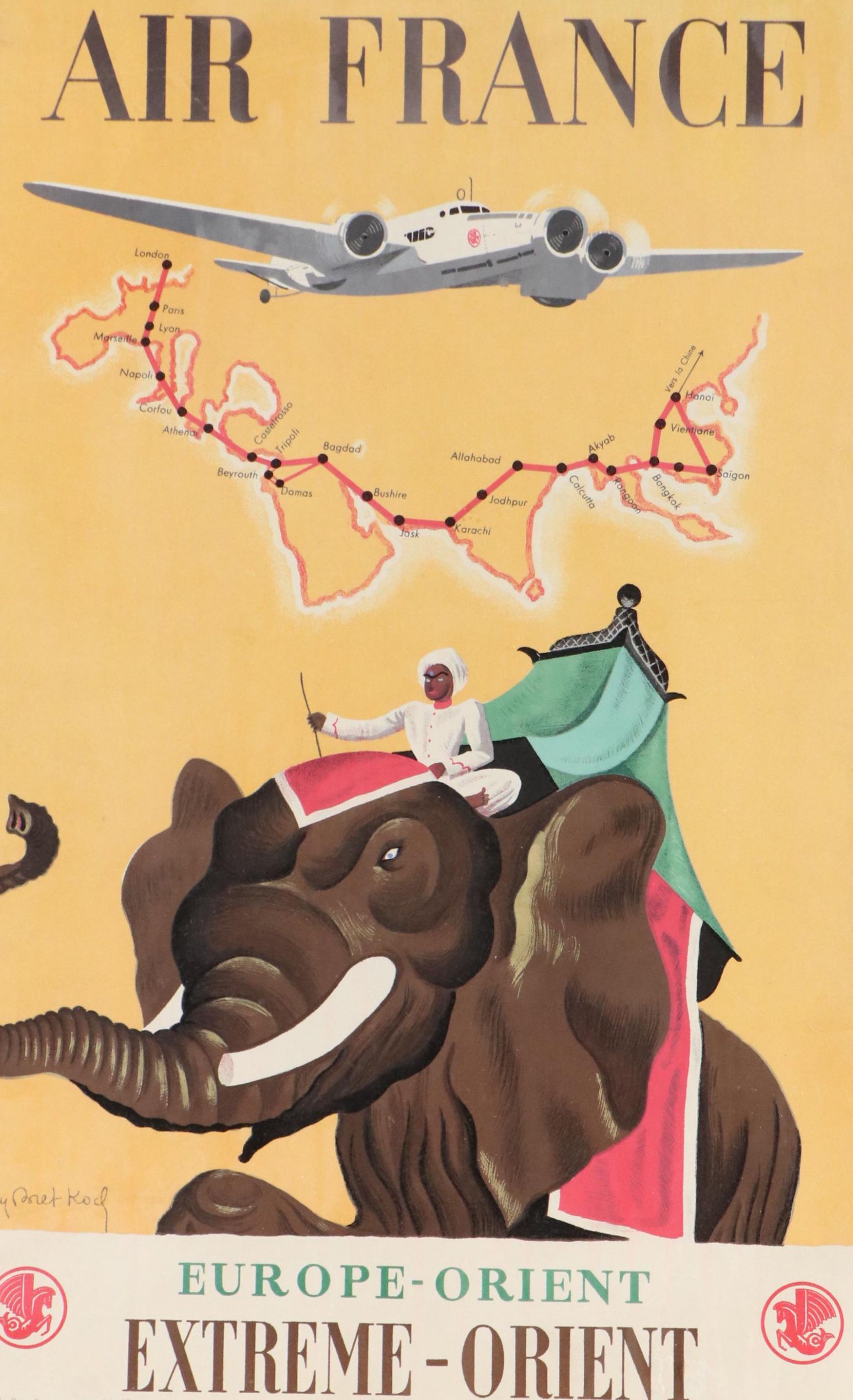 Air France Color Lithograph Poster After Ray Bret Koch, Early to Mid-20th C.