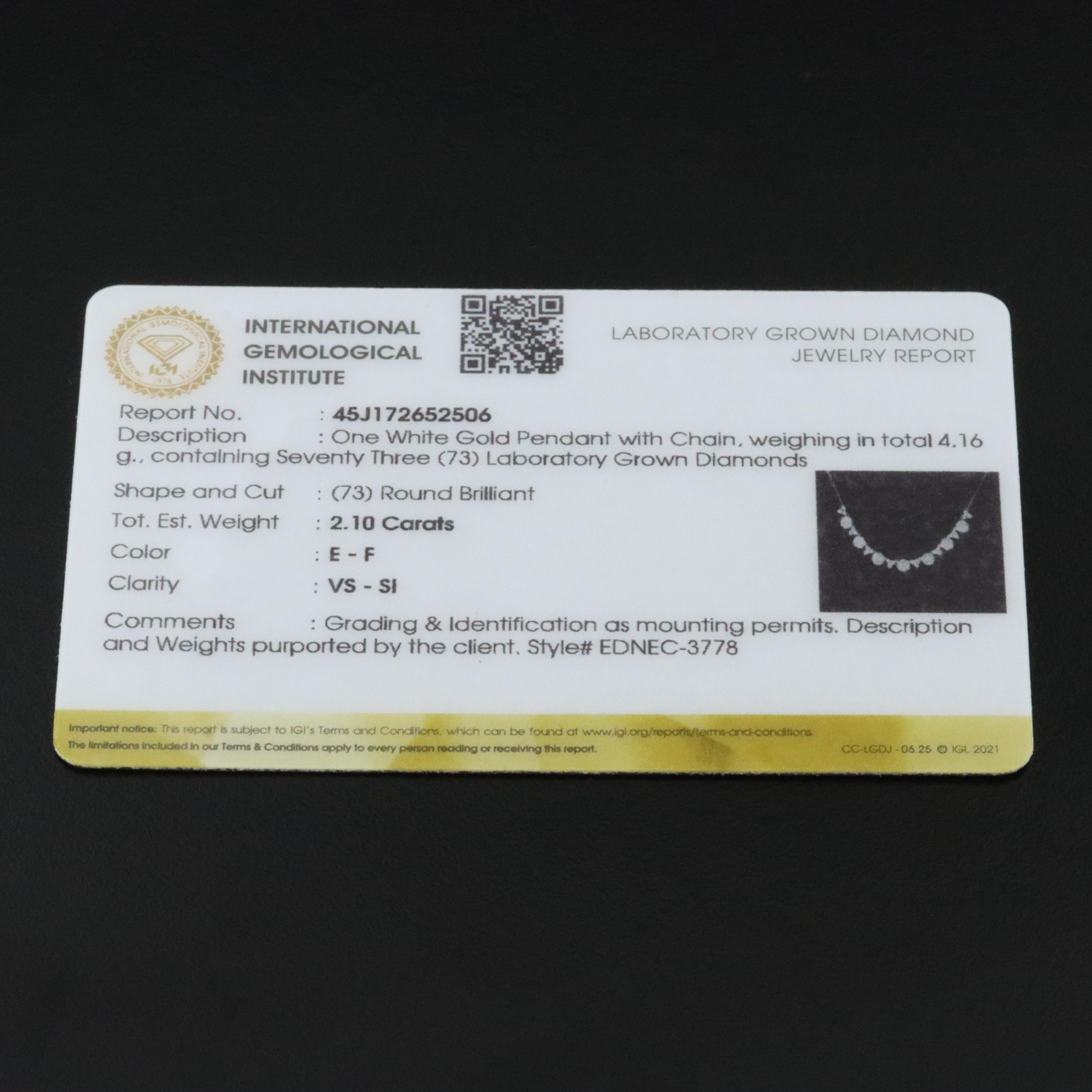 14K 2.10 CTW Lab Grown Diamond Necklace with IGI Jewelry Report