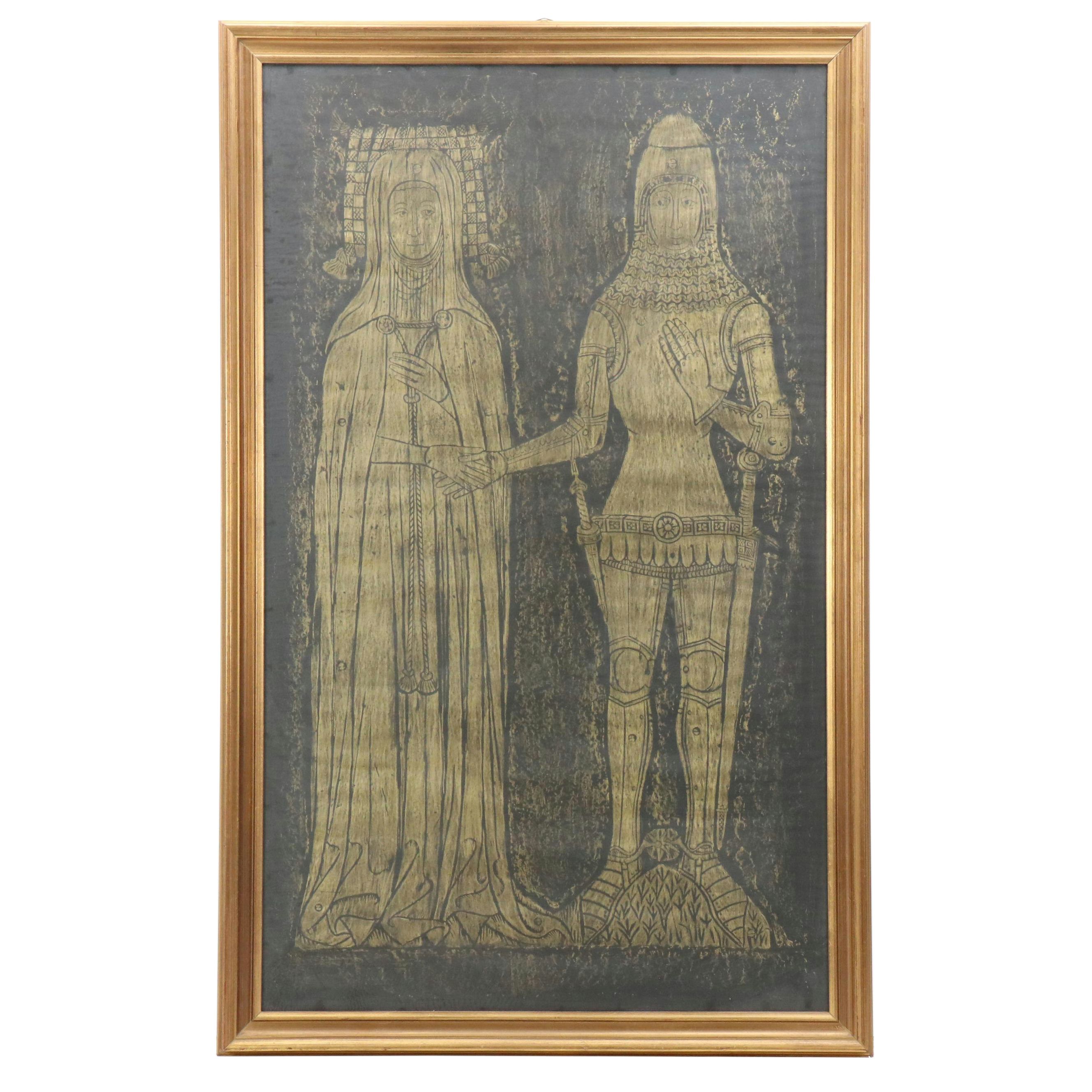 Medieval Tomb Rubbing of Knight and Lady
