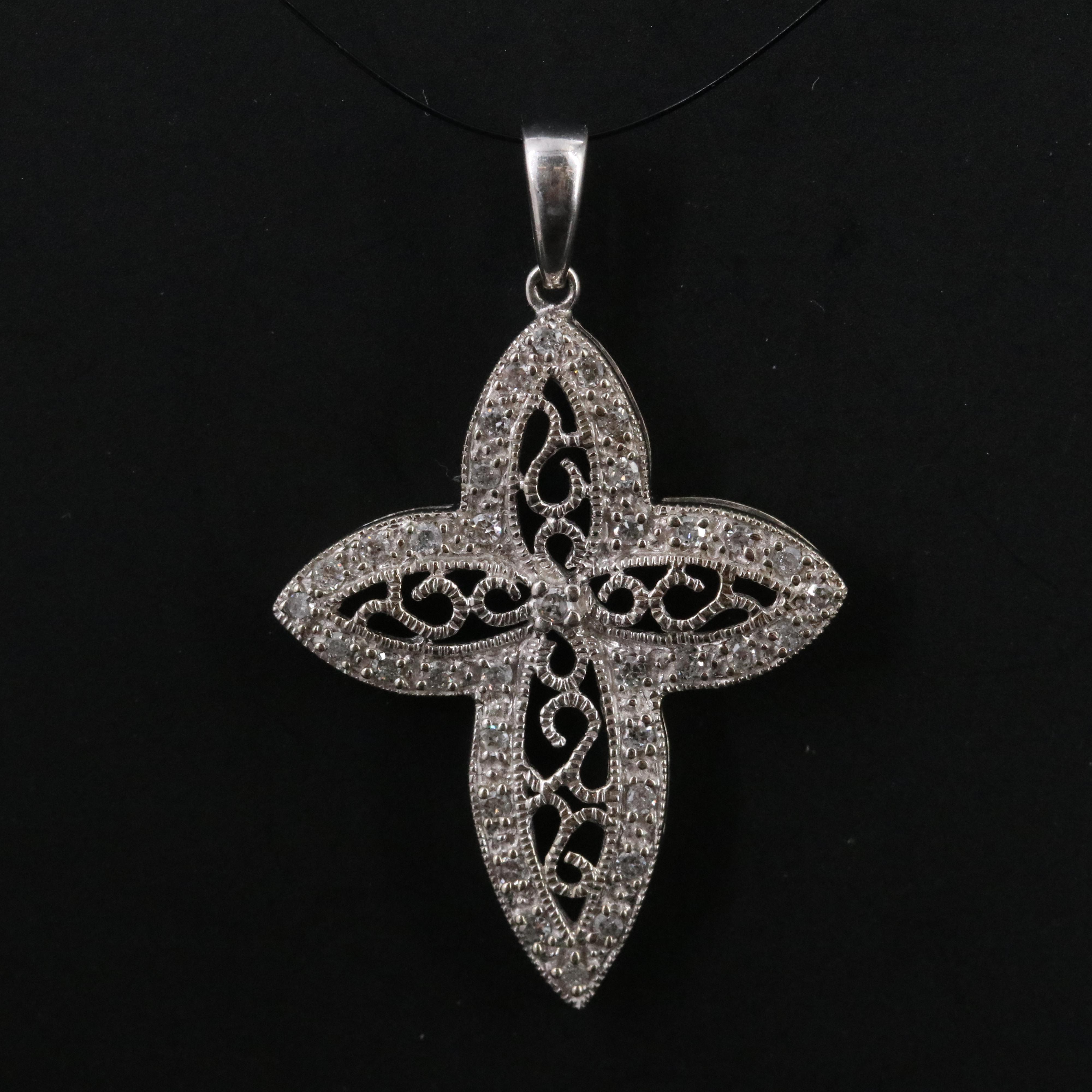 10K 0.25 CTW Diamond Cross Pendant Necklace