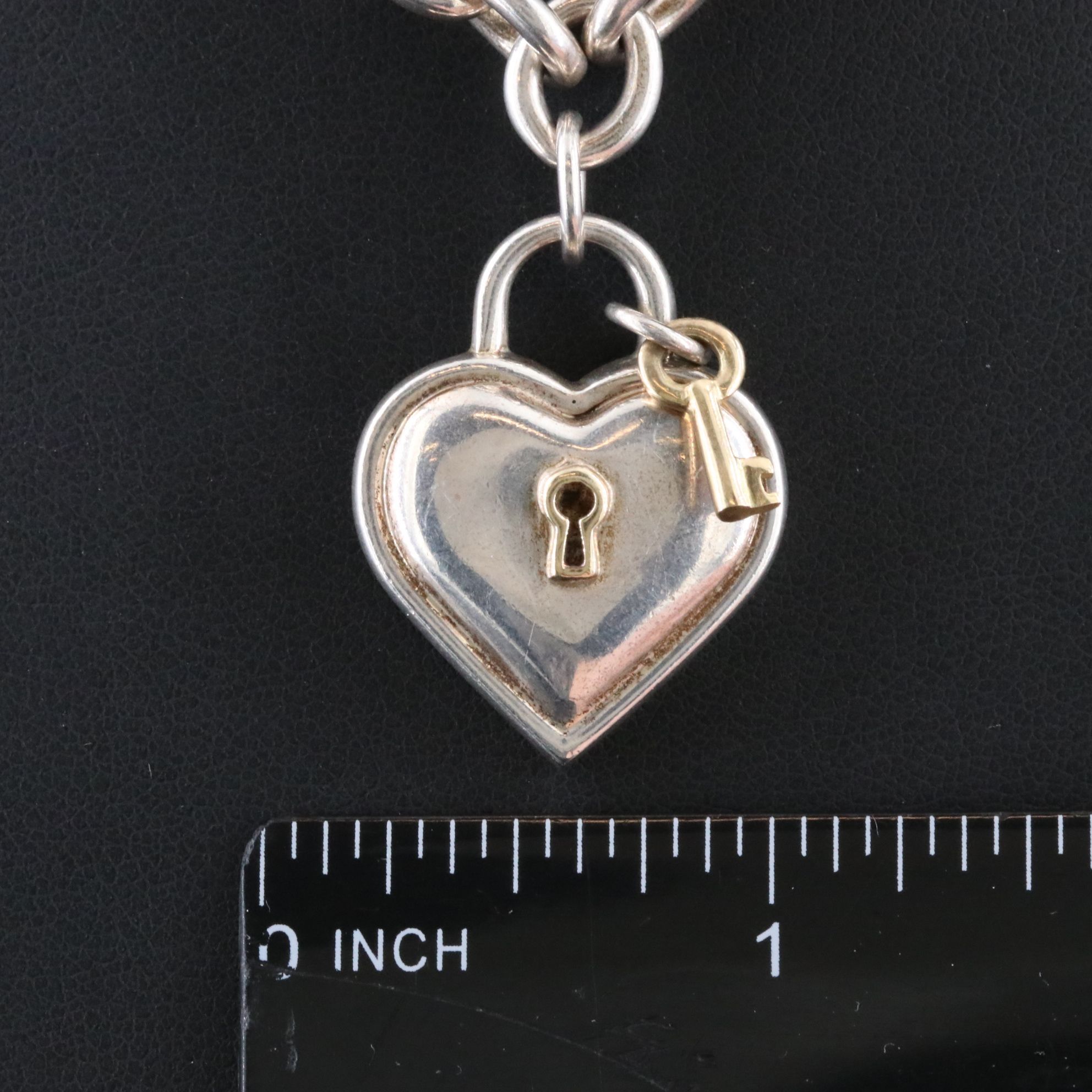 Tiffany & Co. Sterling and 18K Heart Lock Key Necklace