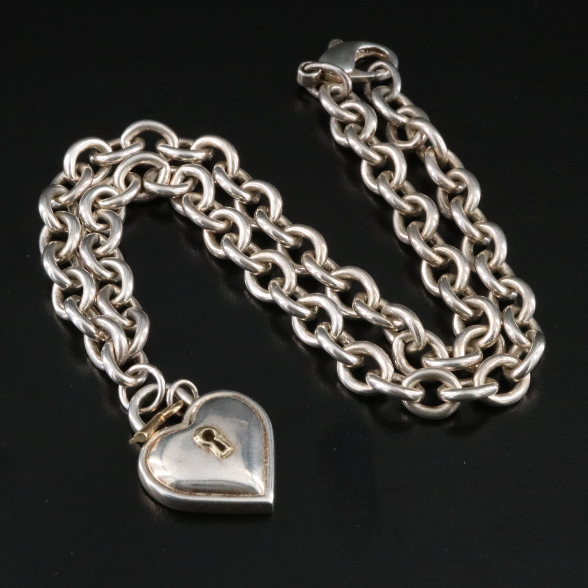 Tiffany & Co. Sterling and 18K Heart Lock Key Necklace