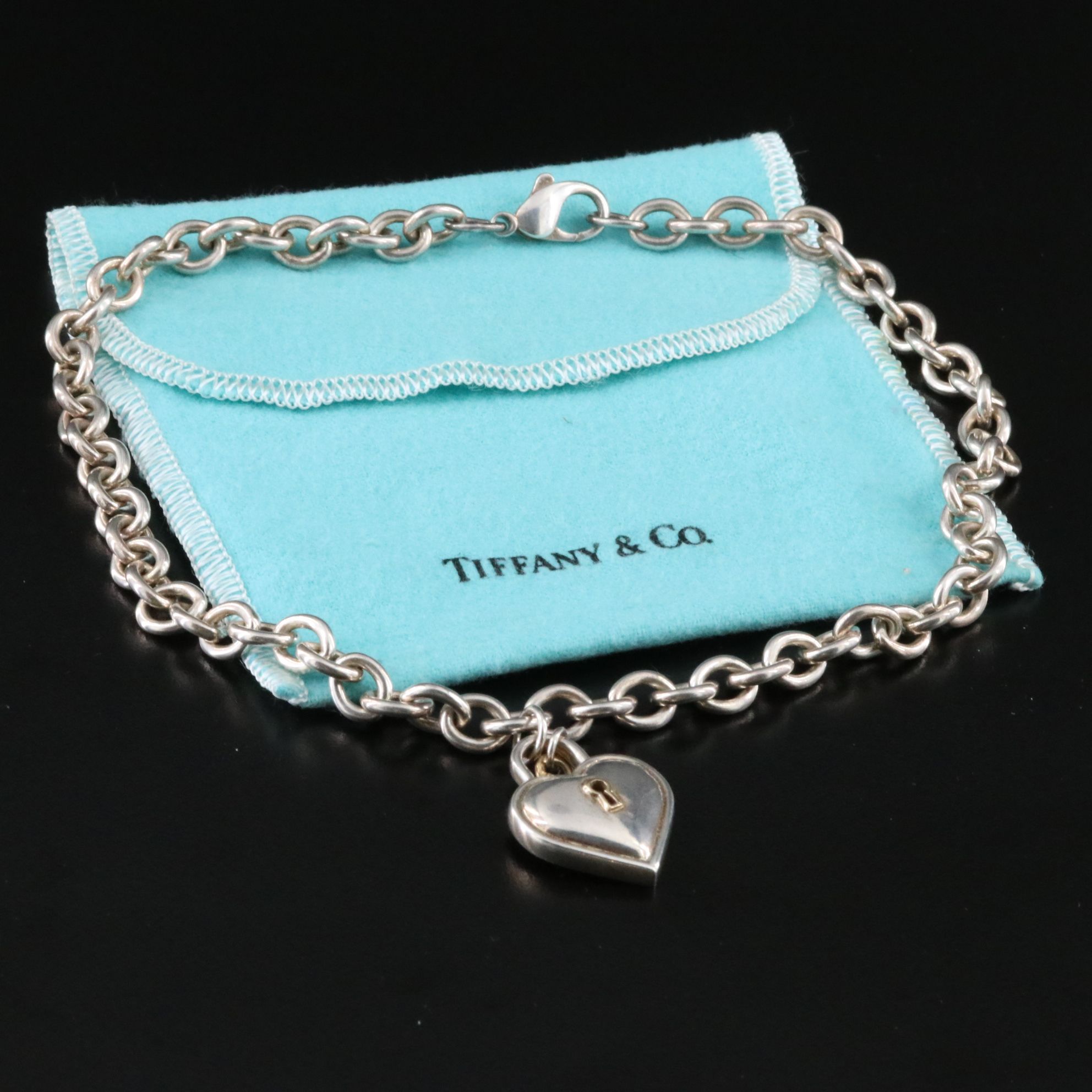 Tiffany & Co. Sterling and 18K Heart Lock Key Necklace