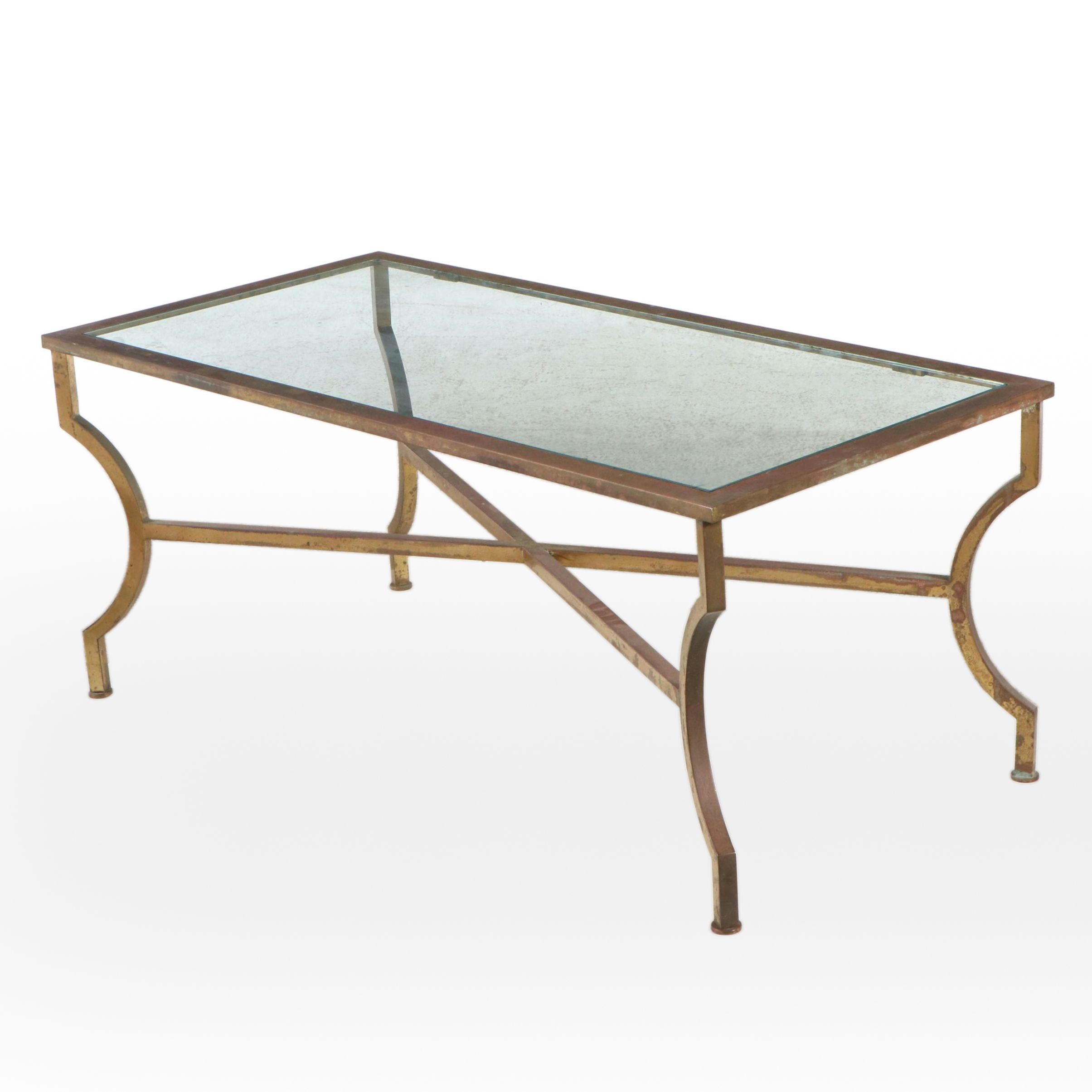 Gilt Metal Coffee Table with Glass Top