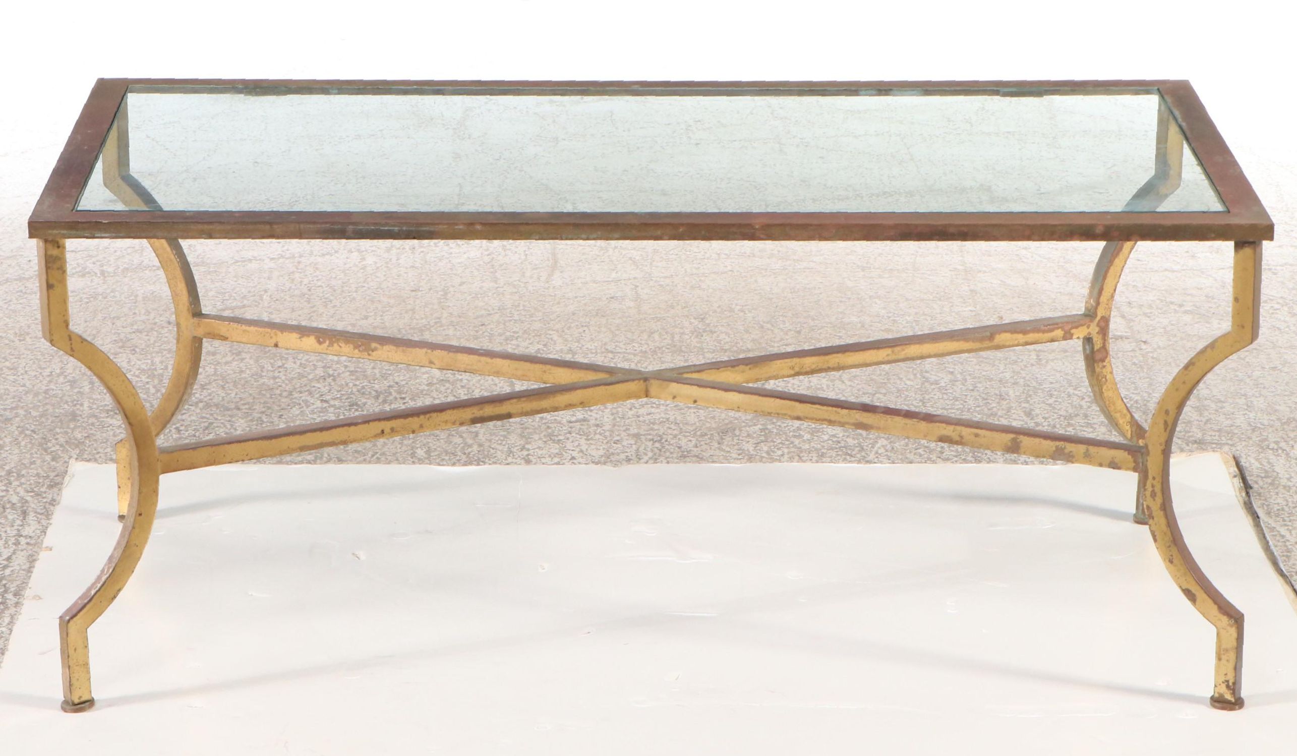 Gilt Metal Coffee Table with Glass Top