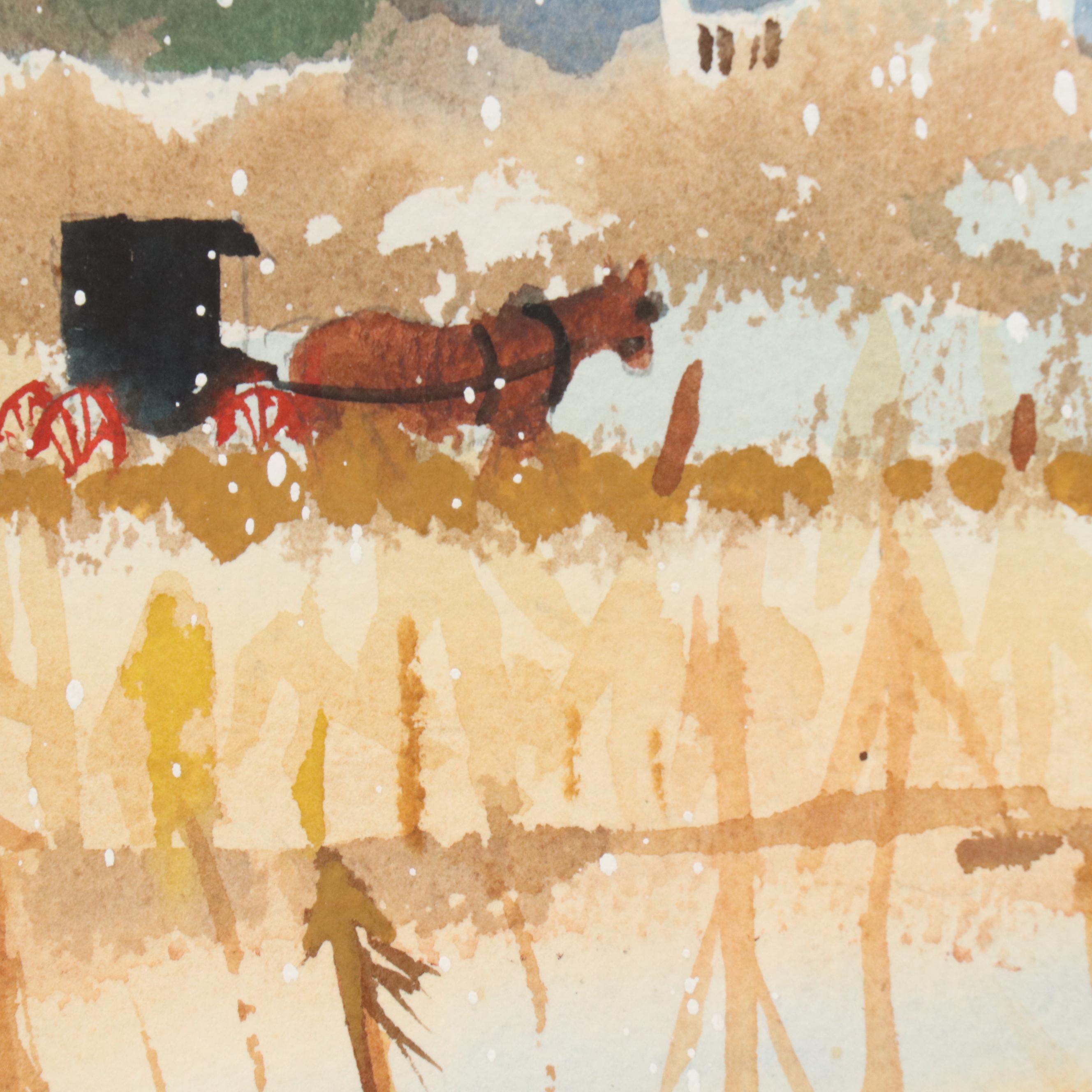 Joseph R. Stasny Watercolor Painting of Rural Landscape With Cabin