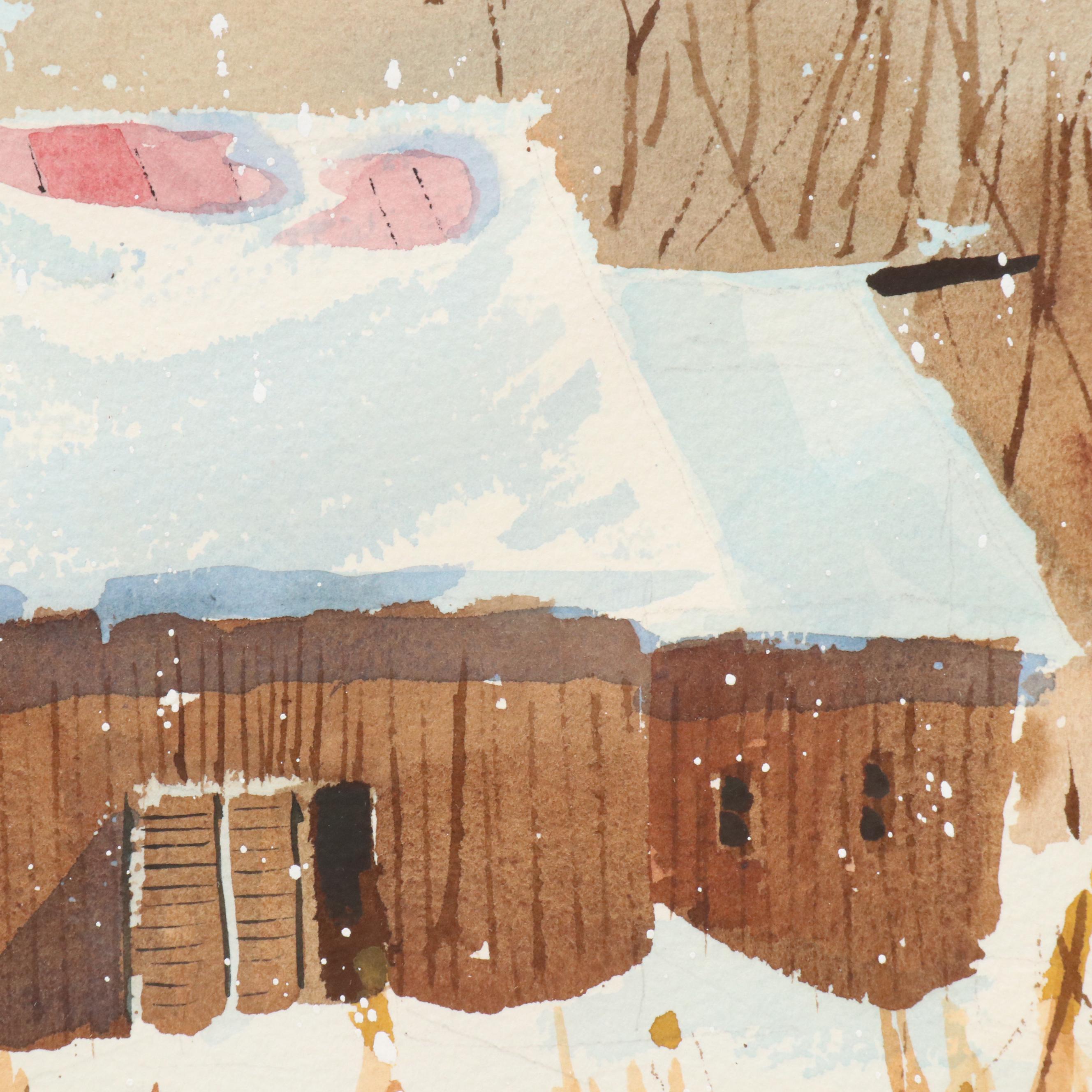 Joseph R. Stasny Watercolor Painting of Rural Landscape With Cabin