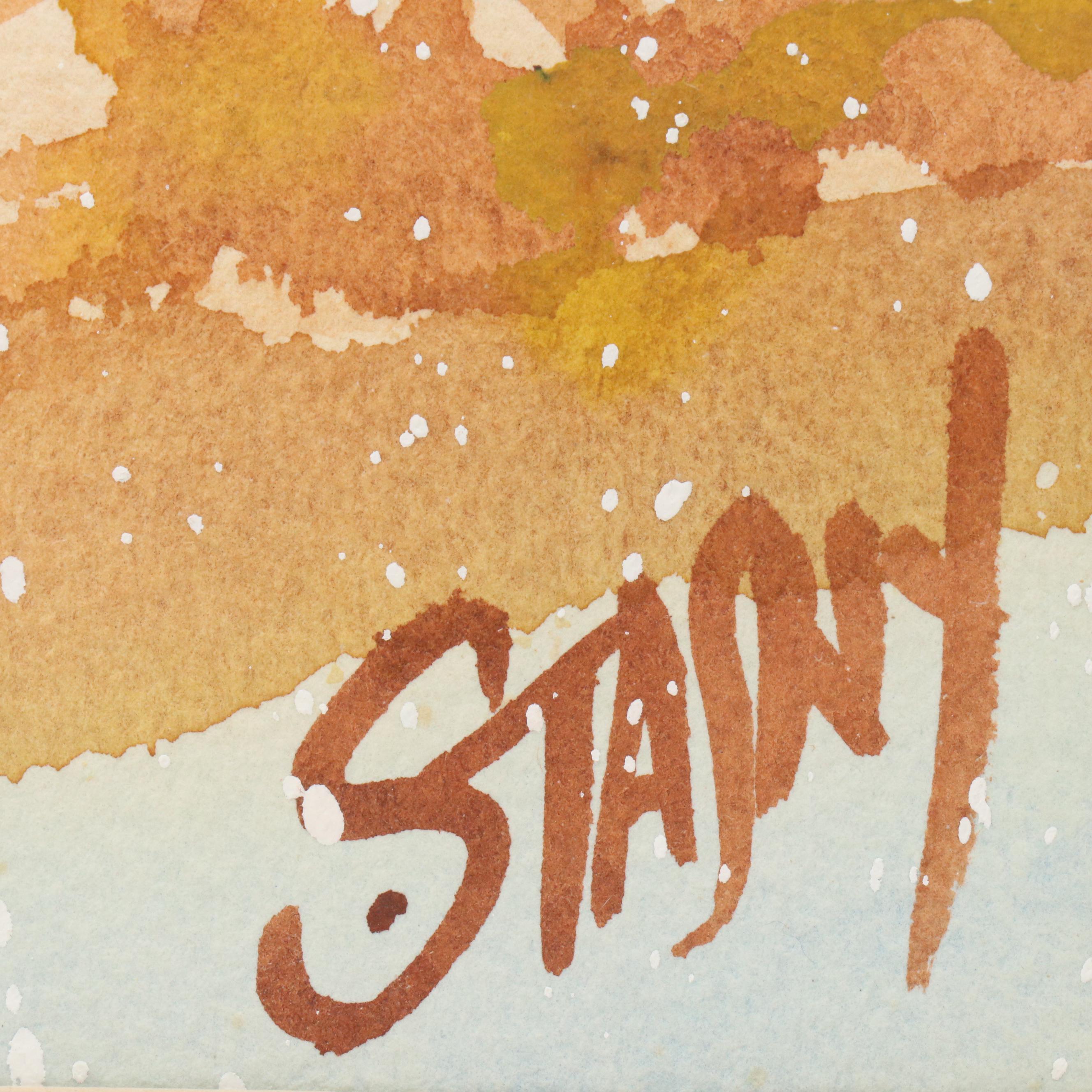 Joseph R. Stasny Watercolor Painting of Rural Landscape With Cabin