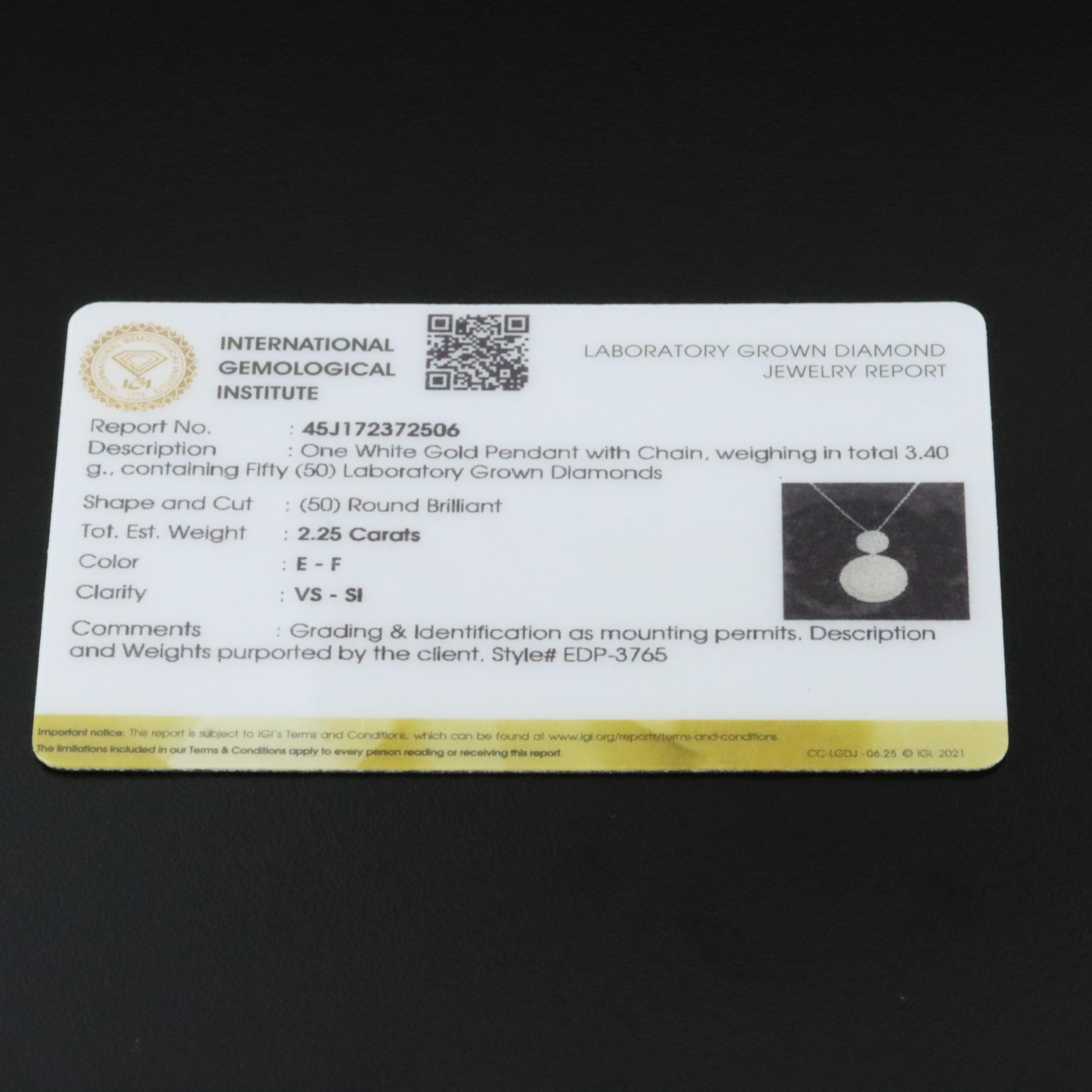 14K 2.25 CTW Lab Grown Diamond Necklace with IGI Jewelry Report