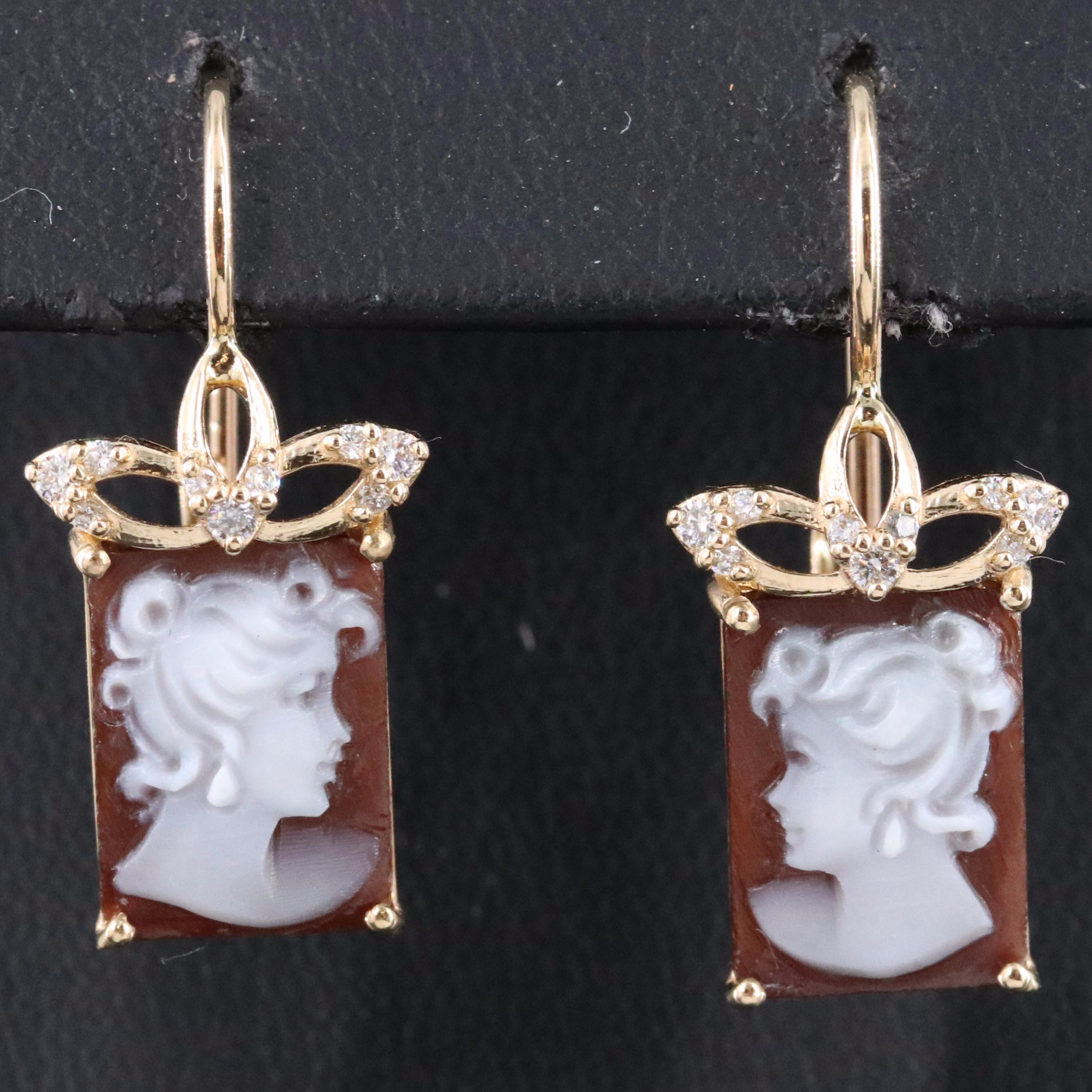 14K Shell Cameo Earrings